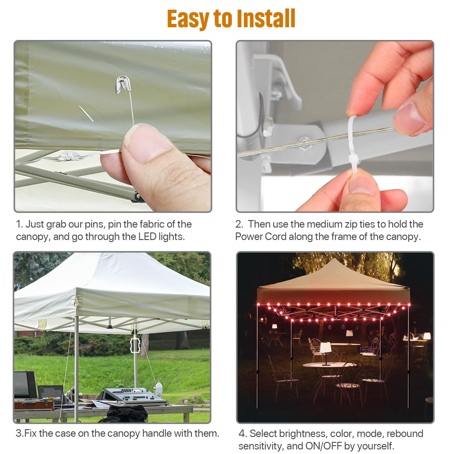 Waybelive Led Canopy Lights, 40Ft Led String Light For Outdoor Canopy, Compatible With 10 X10 Ft Canopy Tents, Waterproof, 16 Color Change By Yourself, Super Bright To Display At Night Outdoors