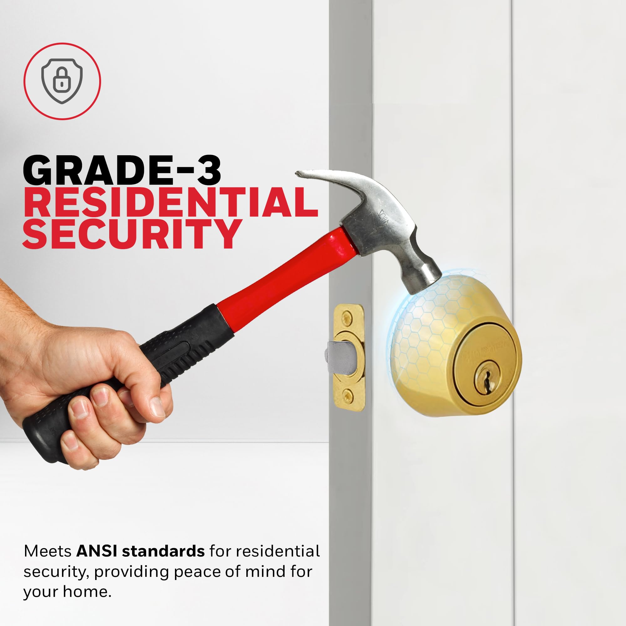 Honeywell Safes & Door Locks - Single Cylinder Front Door Deadbolt Lock Set - Anti-Bump Resistant Dead Bolt Lock For Exterior Doors With 2 Entry Keys - Polished Brass - 3 X 5 X 8.5 In - 8111009