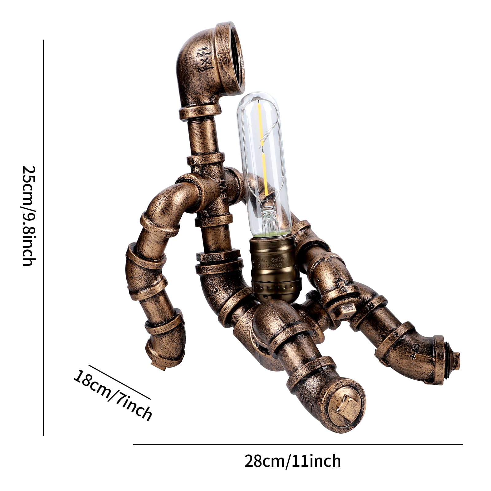 Obxquisite Steampunk Table Lamp, Retro Industrial Waterpipe Robot Desk Lamp, Creative Personality Cool Decoration, Industrial Retro Room Decor, Steampunk Accessories For Office And Home