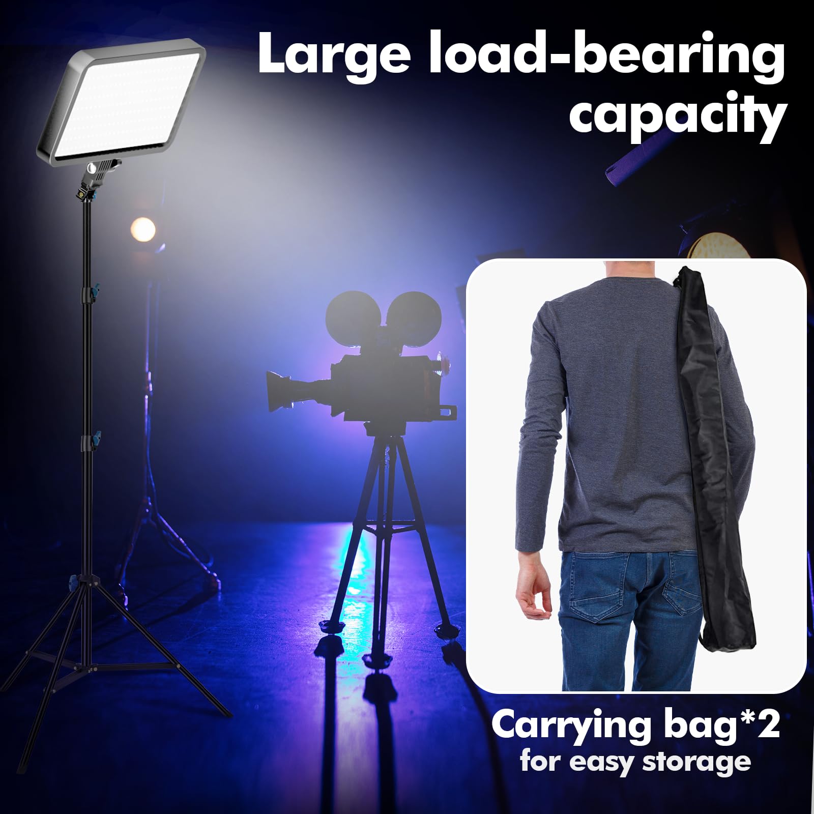 Fotoumgl 2 Pack Extendable Light Stand Photography, 79" Portable Light Tripod With 1/4" Screw, 180° Angle Adjustable Camera Phone Tripod For Photographic Lighting, Strobe, Flash, Webcams, Gopro