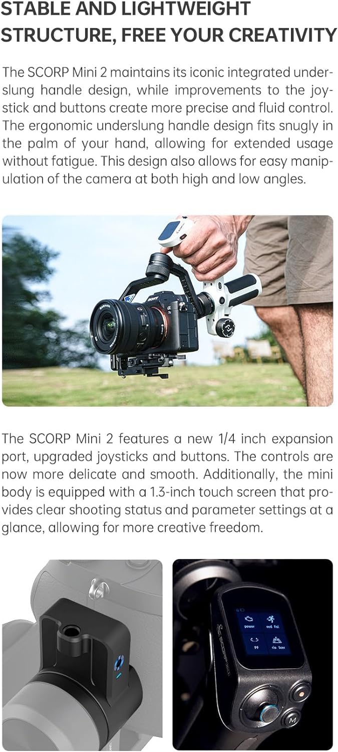 Feiyutech Scorp-Mini 2 Kit Camera Stabilizer With Ai Tracking/Fill Light, 3-Axis Gimbal Stabilizer For Mirrorless Camera,Compact Cameras,Action Camera,Smartphone,Max Payload 2.65 Ib