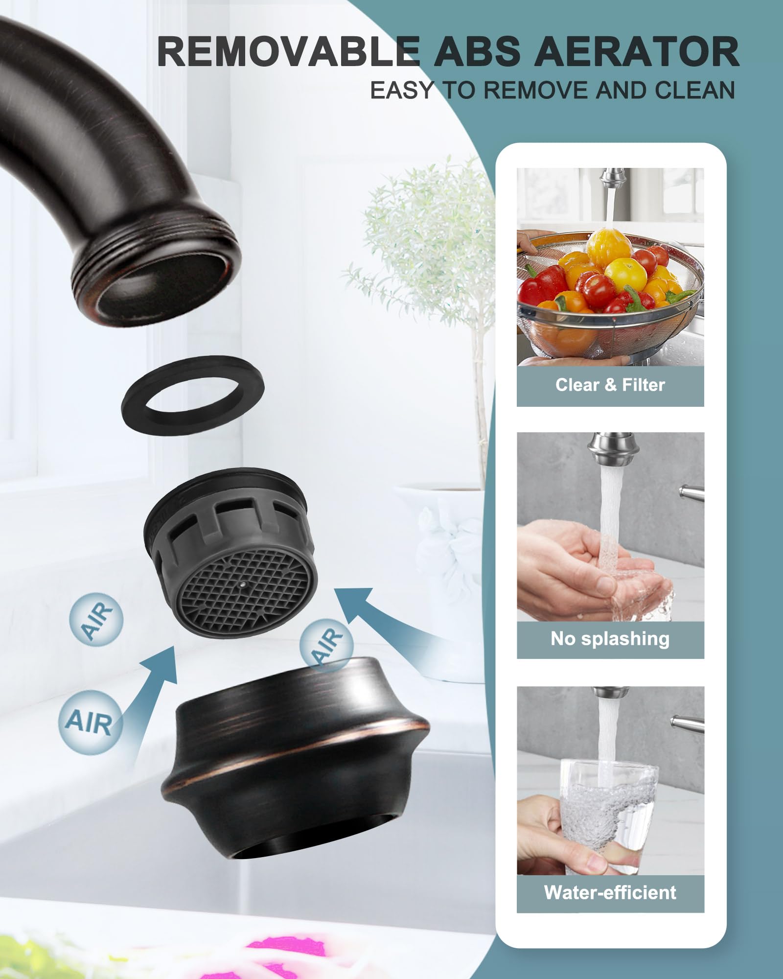 Aleasha Bridge Centerset Kitchen Sink Faucet, Deck Mount Brass Kitchen Faucet With Side Sprayer, 2 Handle 4 Hole 360° Swivel Vintage Farmhouse Copper Faucet, Oil Rubbed Bronze