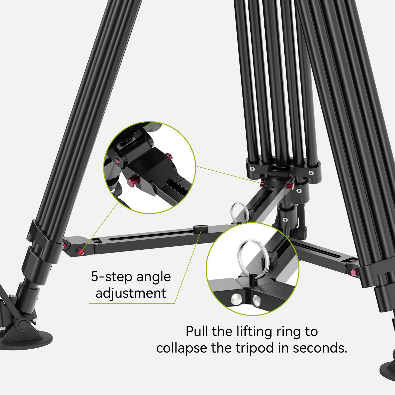 Vijim Tt48 Camera Tripod, 64Inch Professional Heavy Duty Tripod For Camera With 360 Fluid Head, Friction Damping, Mid Level Spreader, Compatible With Canon Nikon Dslr Camera Camcorder, Max Load 22Lb
