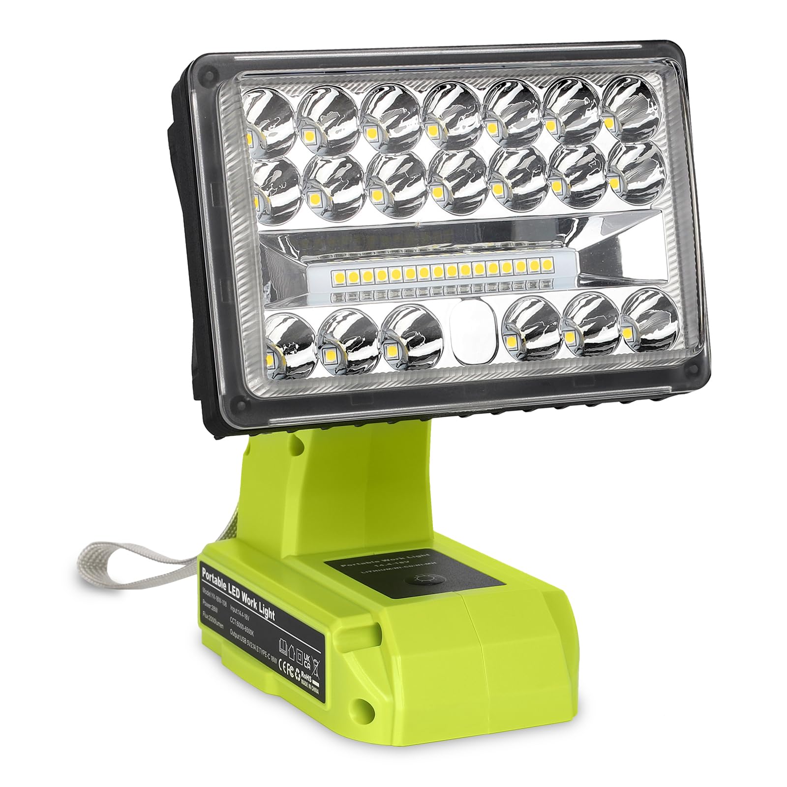Philophca 18V Light Compatible With Ryobi 18V Battery,18W 2000Lm Spotlight With Usb Port, Zinc Alloy 110 Degree Pivoting Head, Led Work Light Floodlight Spotlight