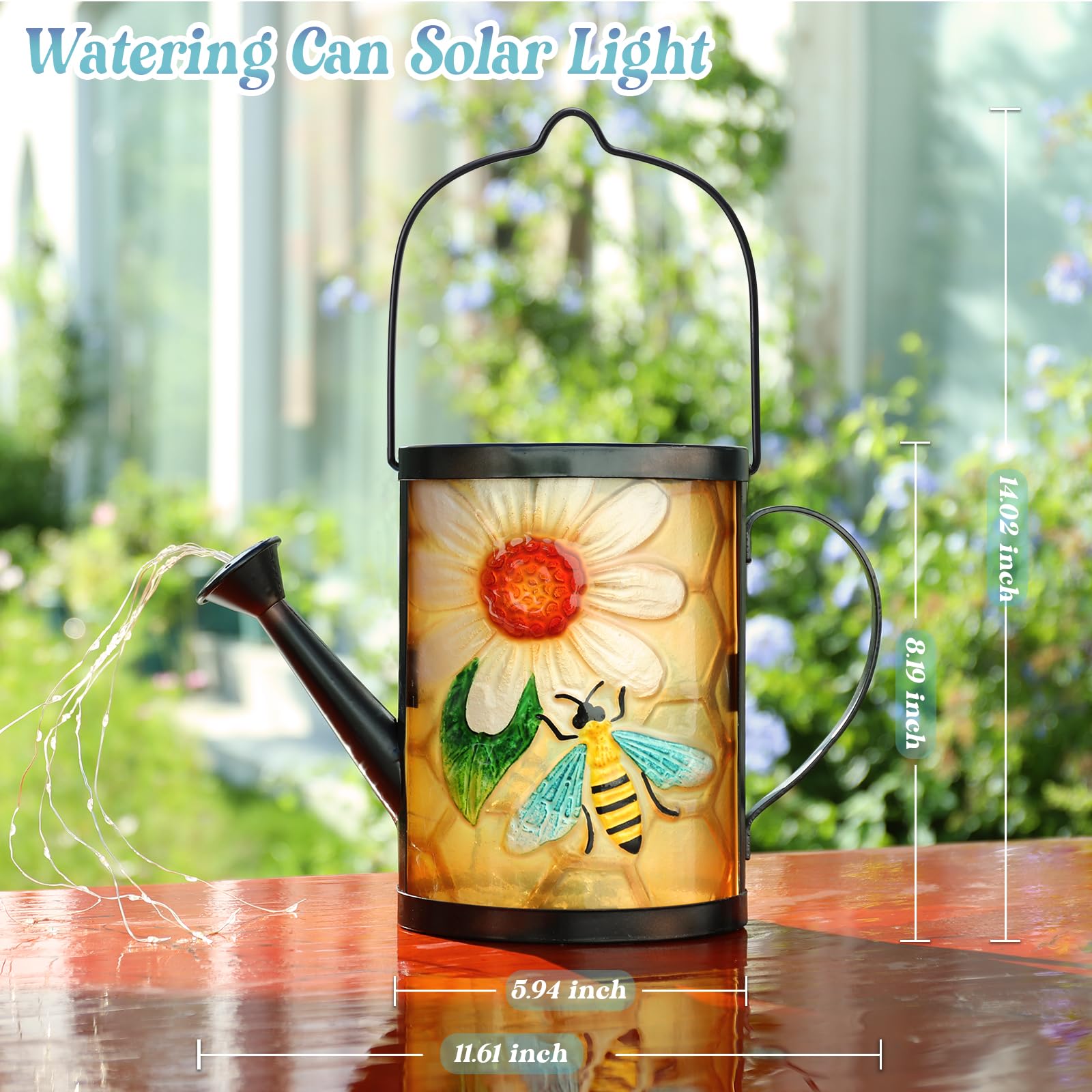 Mumtop Solar Lights Outdoor Garden Decorations, Watering Can Solar Led Lights Waterproof Hanging Solar Bee Lanterns Outdoor For Yard Patio Porch Backyard Lawn Pathway Landscape Walkway Decor, Yellow