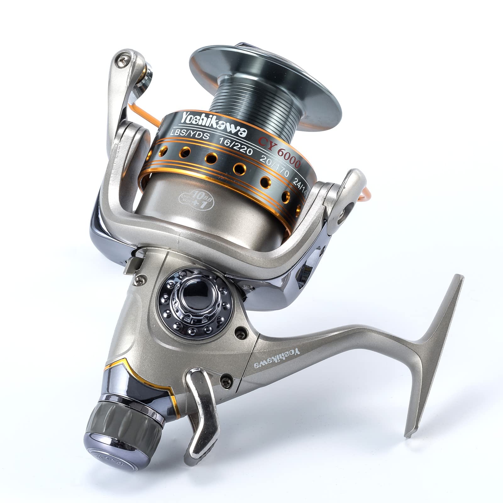 Yoshikawa Baitfeeder Spinning Reel Fishing 5.5:1 11 High Power Stainless Ball Bearings 30Lb Drag Right Left Hand Saltwater Freshwater Reversible Front Rear Drag Live Liner 3000-6000