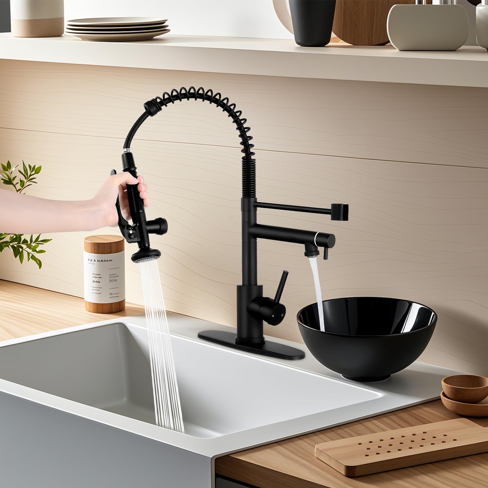 Fgkq Fgkq,Kitchen Faucets With Pull Down Sprayer, Commercial Kitchen Faucets, Two Head Kitchen Sink Faucets, High Pressure Faucet For Kitchen Sink, Stainless Steel, Black