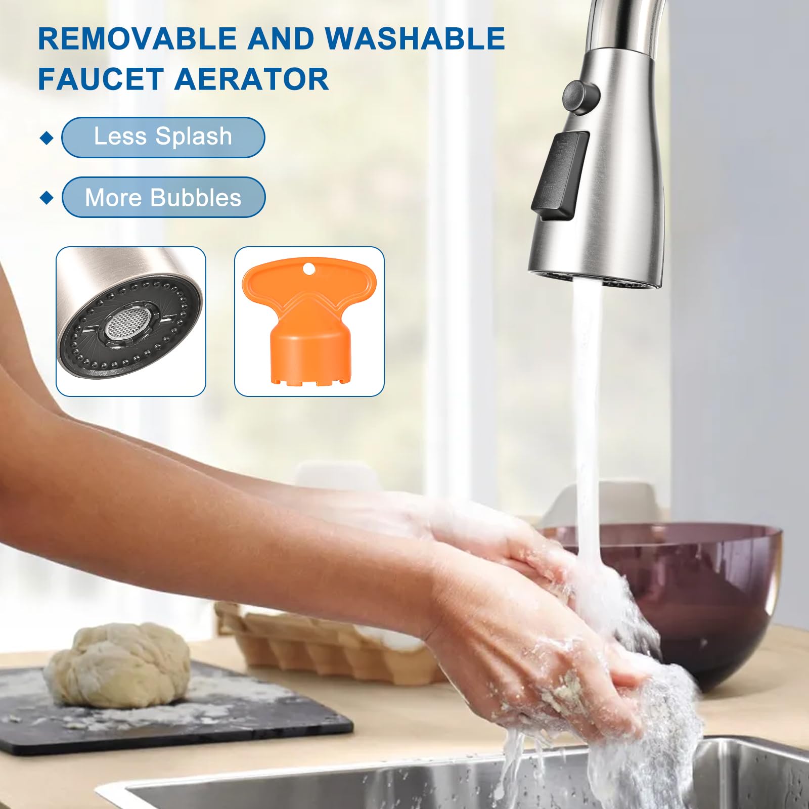 Xlajiao Kitchen Faucet Head Replacement, Premium 3 Function Pull Down Spray Head With 9 Adapters, Kitchen Sink Faucet Head Compatible With American Standard, Moen/Delta Faucets, Brushed Nickel