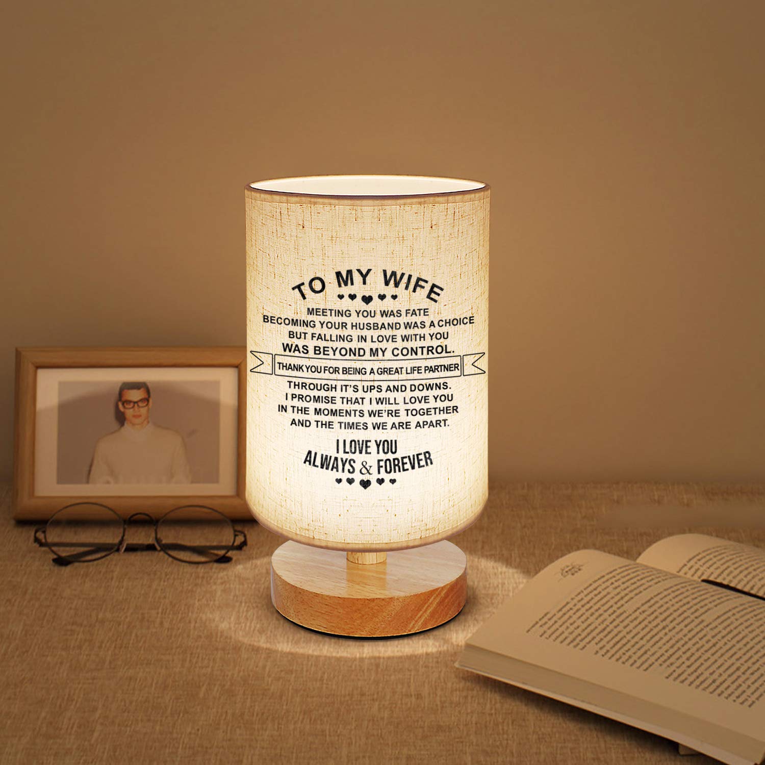 Kenon To My Mom Mother Day Birthday - Engraved Table Lamp, Dimmable Bedside Nightstand Lamp, Fabric Desk Lamp Shade Simple Night Light For Bedroom Living Room Office - Best Anniversary Christmas