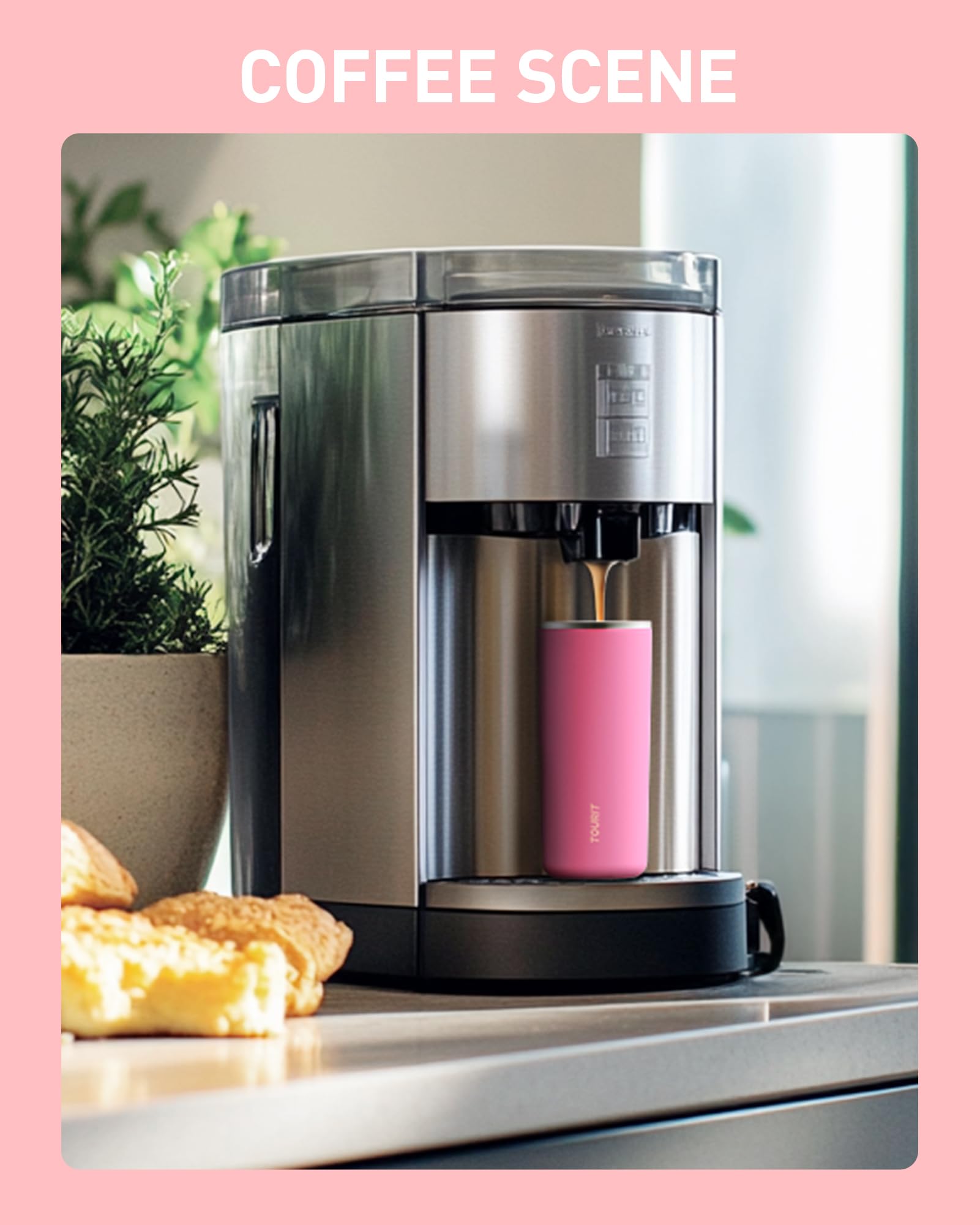 Tourit 16 Oz Insulated Stainless Steel Travel Mug With Lid, Leak-Proof Double-Wall Vacuum Tumbler