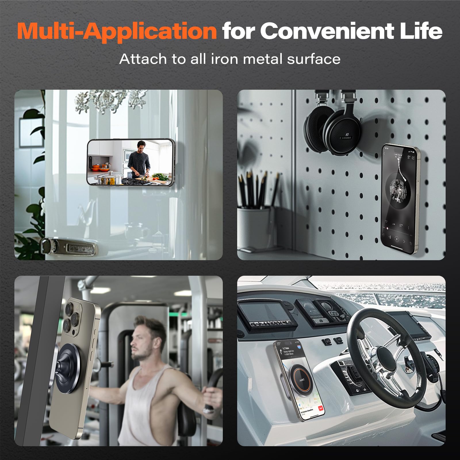 A2C All-Metal Gym Magnetic Phone Holder For Magsafe,High-End Workout Essentials  For Men Women,[Dual Magnet] Portable Phone Mount Gym Accessories Compatible With Iphone 16 15 14 13 12 (Gray)