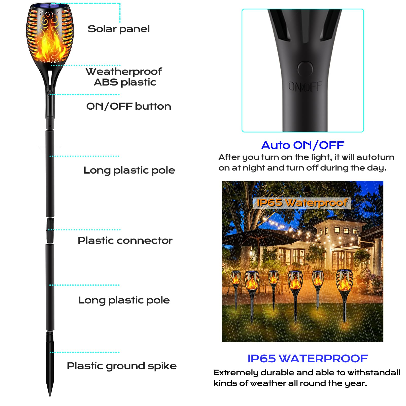 Yuyotrre Larger Solar Torch Lights, 43" Flickering Flame Solar Lights, Waterproof Outdoorlandscape Decoration Lighting 96 Led Auto On/Off Garden Patio Yard Pathway,Black 1 Pack (1)
