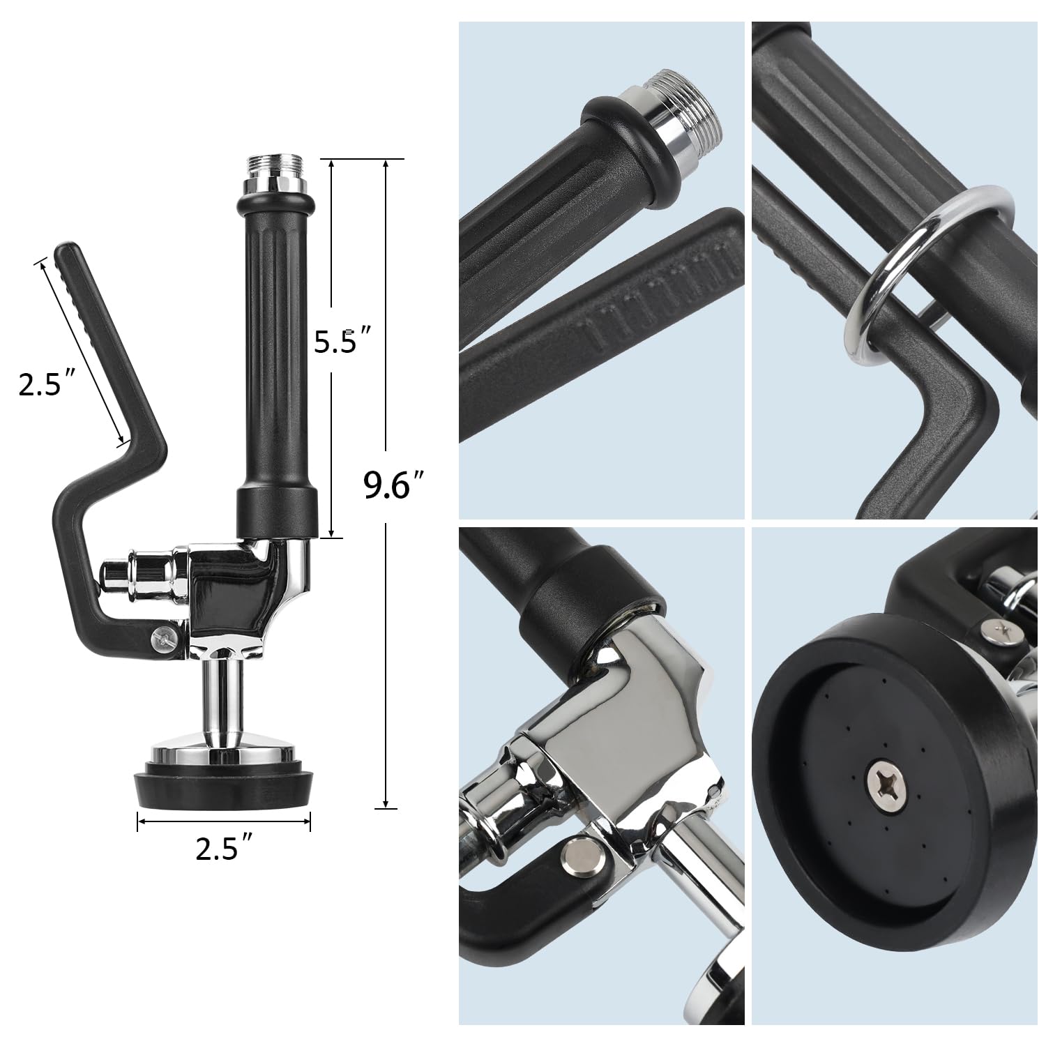 Tceumik Commercial Pre-Rinse Spray Valve With 44Inch Flexible Hose & Overhead Spring High Pressure Dish Sink Sprayer Heavy Duty Stainless Steel Easy To Install Ideal For Restaurants And Home Kitchens(Black)