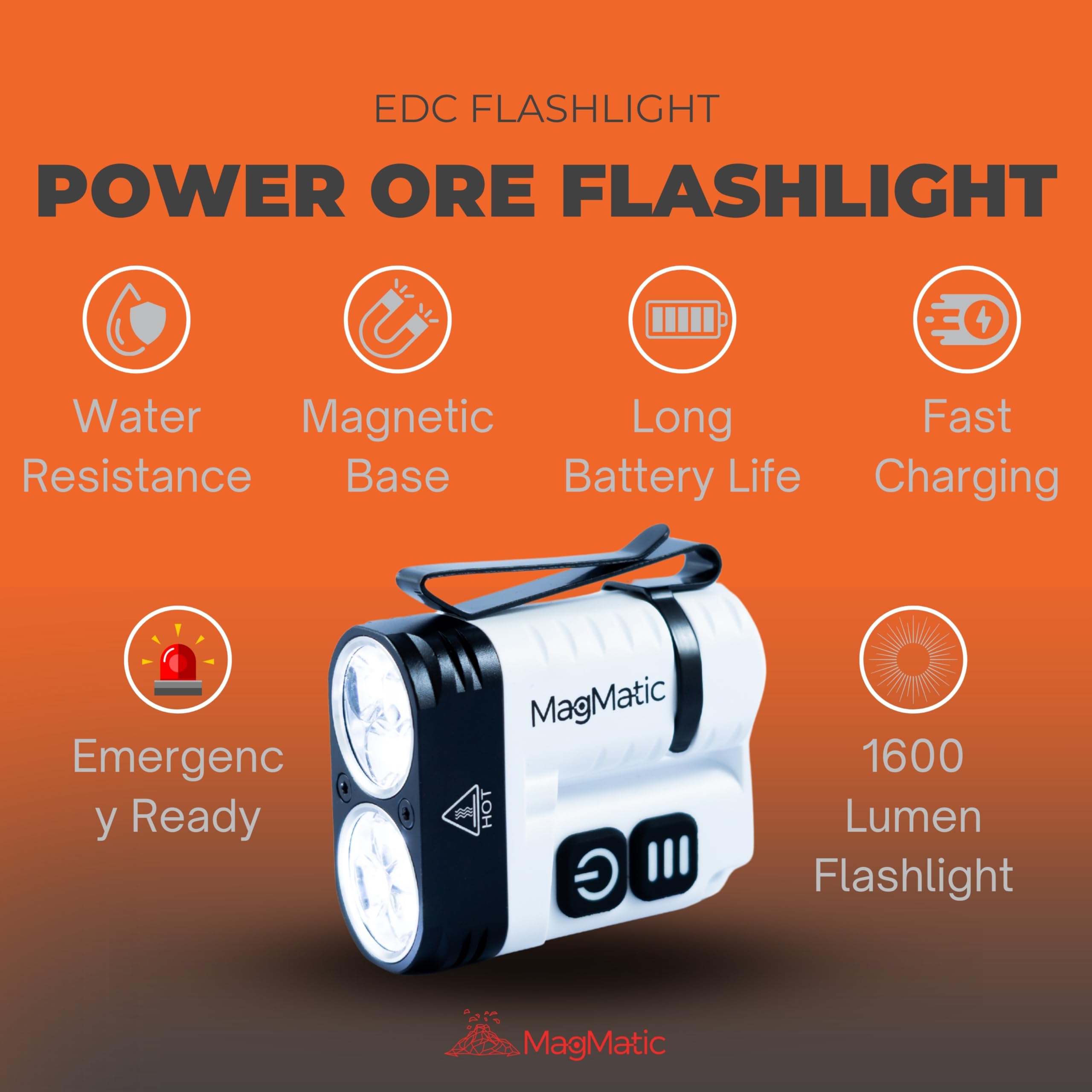Magmatic Power Ore Super Bright Keychain Flashlight With High Lumens Level Of 1600 Lm The Brightest Flashlight In The World At Your Hand. Edc Keychain With Magnetic Recheargeable Features Perfect For Camping