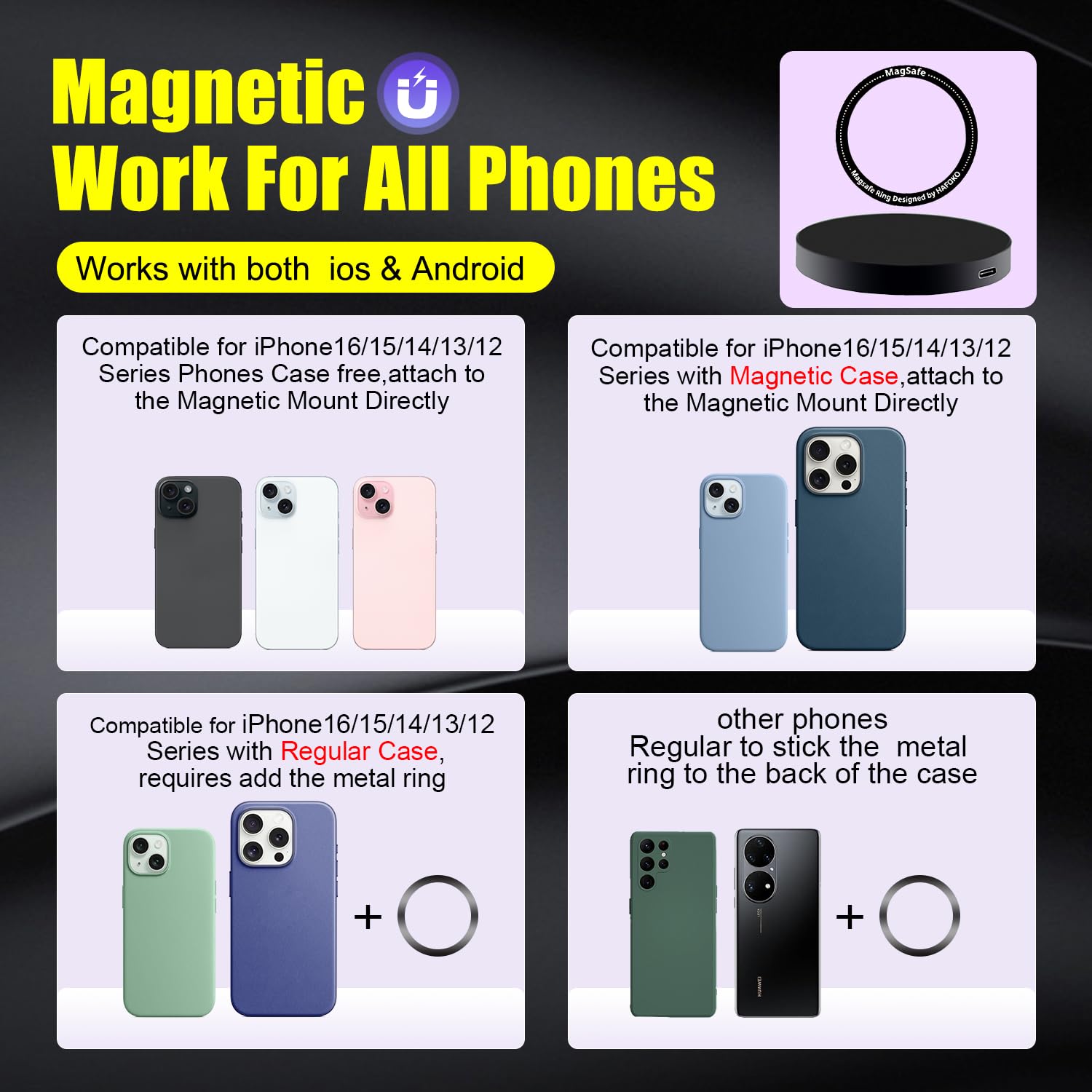 Hafoko Ha-W08 Magnetic Selfie Stick Wireless Charging Tripod Magnetic Wireless Charging Mount Desktop Smartphone Extension Tripod Magnetic Holder W Magic Arm Compatibel For Iphone 15/14/13/12