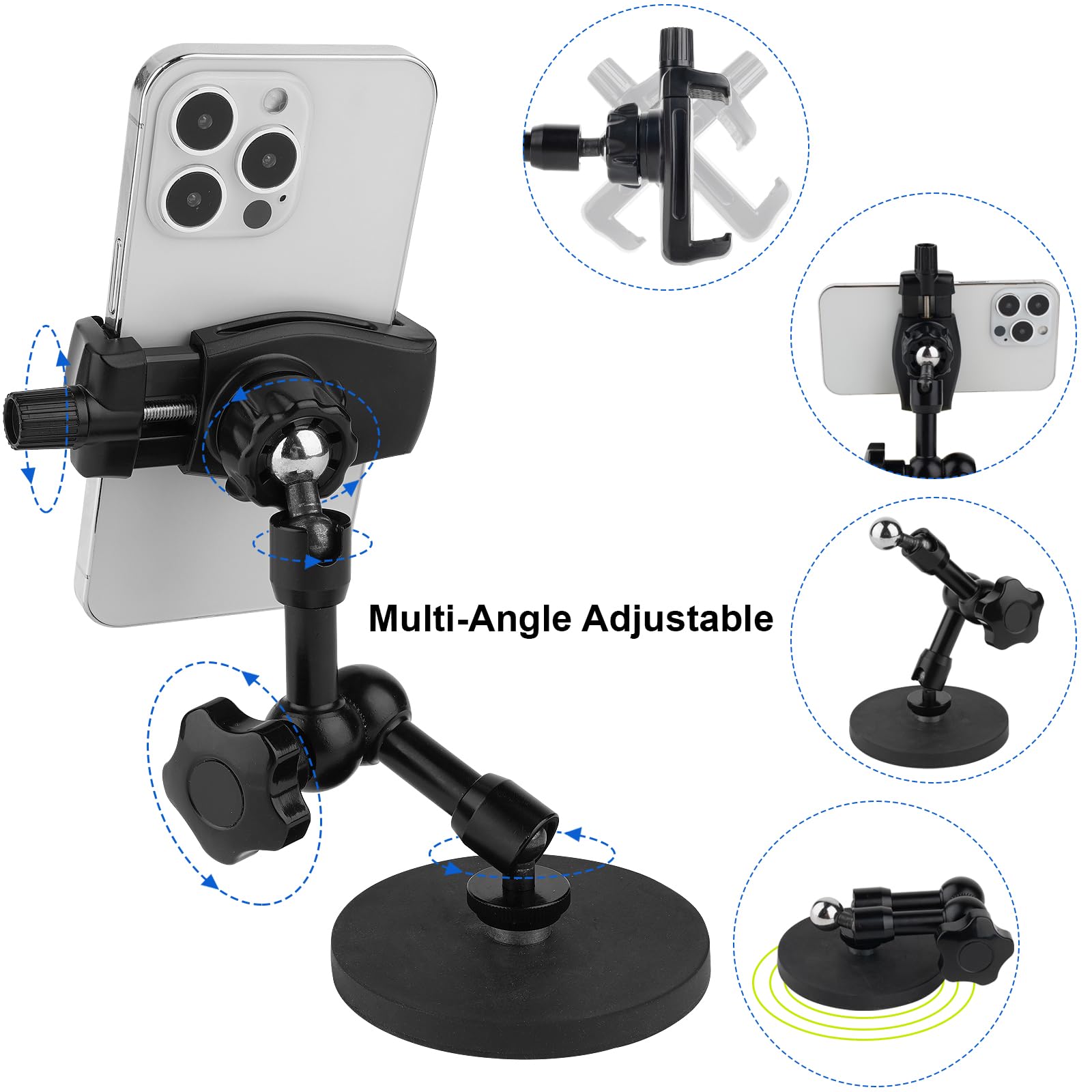 Mippko Magnetic Phone Holder,Heavy Duty Phone Mount For Truck/Tractor/Forklift/Boat/Motor Vehicles,Fit 3.57.5" Iphone/Nexus/Smartphone,360°Adjustable Arm 3.46" Magnetic Base