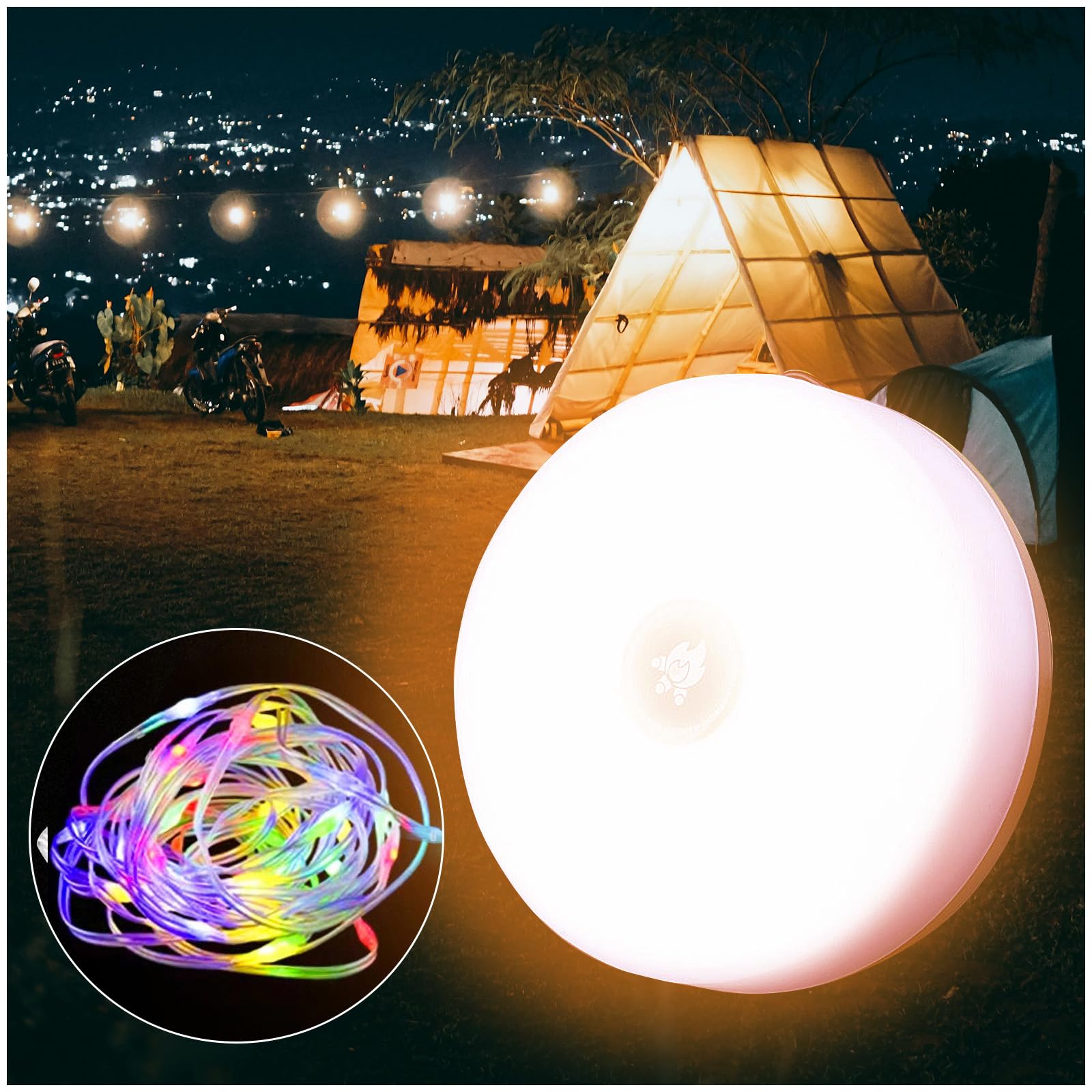 Yavozokl Rechargeable Solar Camping Lights - 32.8Ft Waterproof Led String Lights With 5 Modes, Quick 30S Recovery, Easy Roll-Up For Tents, Patios, Festivals,Enhances Camping Atmosphere