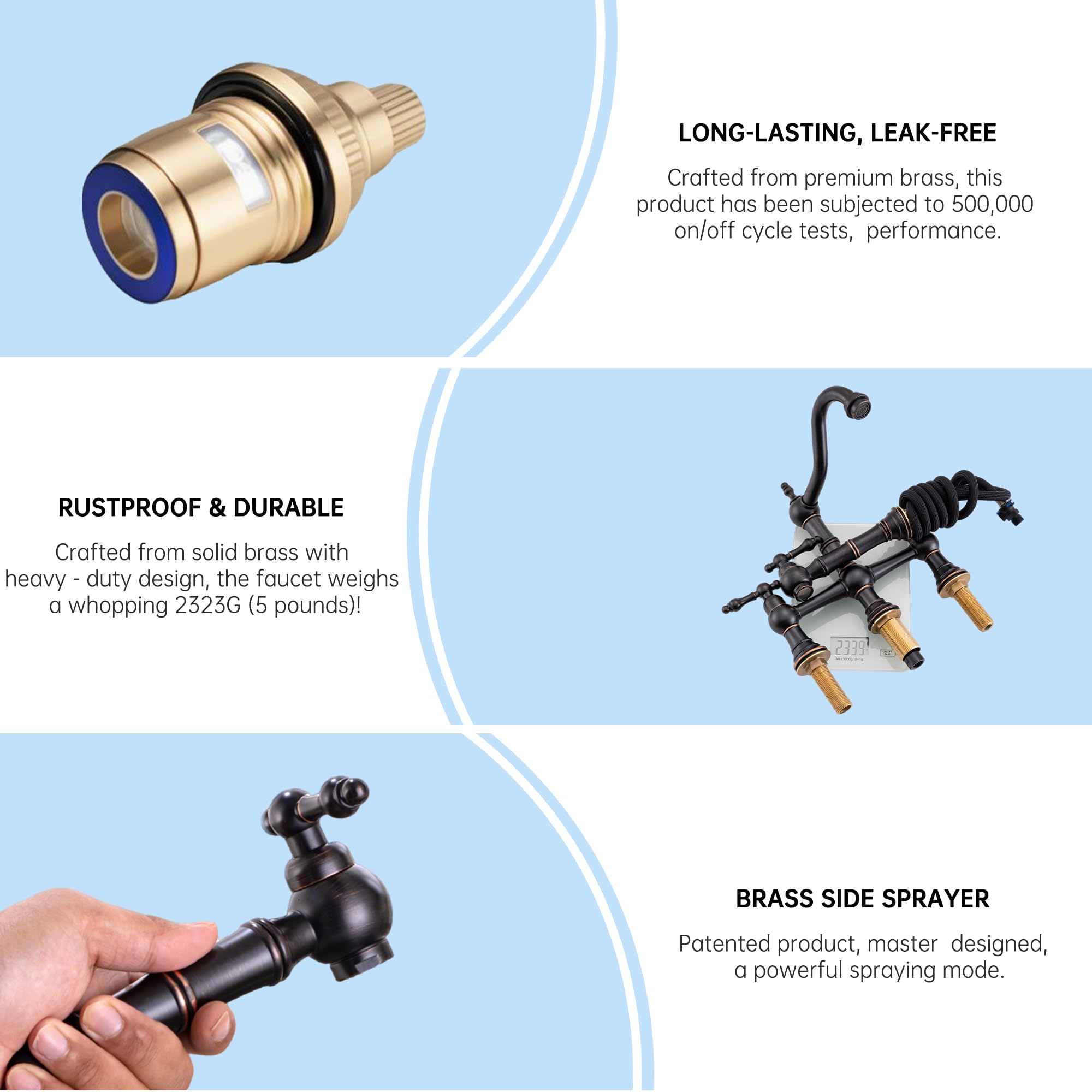 Ekrte Black Bridge Kitchen Faucet With Side Sprayer,2-Handle Bridge Faucet For Kitchen Sink, Matte Black Cassical Kitchen Faucet,Pull Out Centerset Bridge Sink Faucet