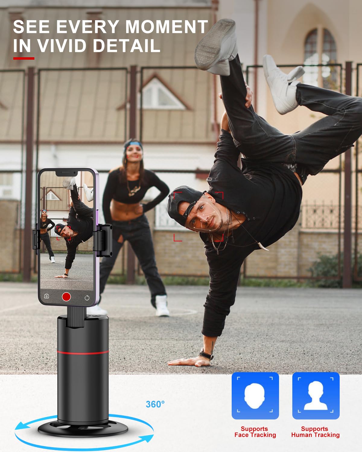 Koscheal Auto Face Tracking Tripod, 360° Rotation With Stand,No App,Body Phone Tracking Tripod With Two Selfie Light,Gesture Control Smart Shooting Camera Mount For Live Vlog Streaming Video Tiktok