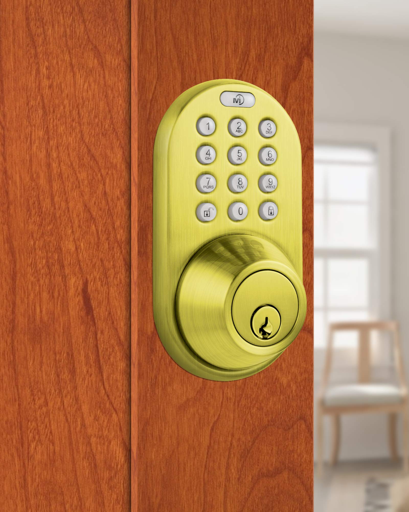Milocks Df-02P Keyless Entry Deadbolt Door Lock With Electronic Digital Keypad Entry, Polished Brass , Yellow