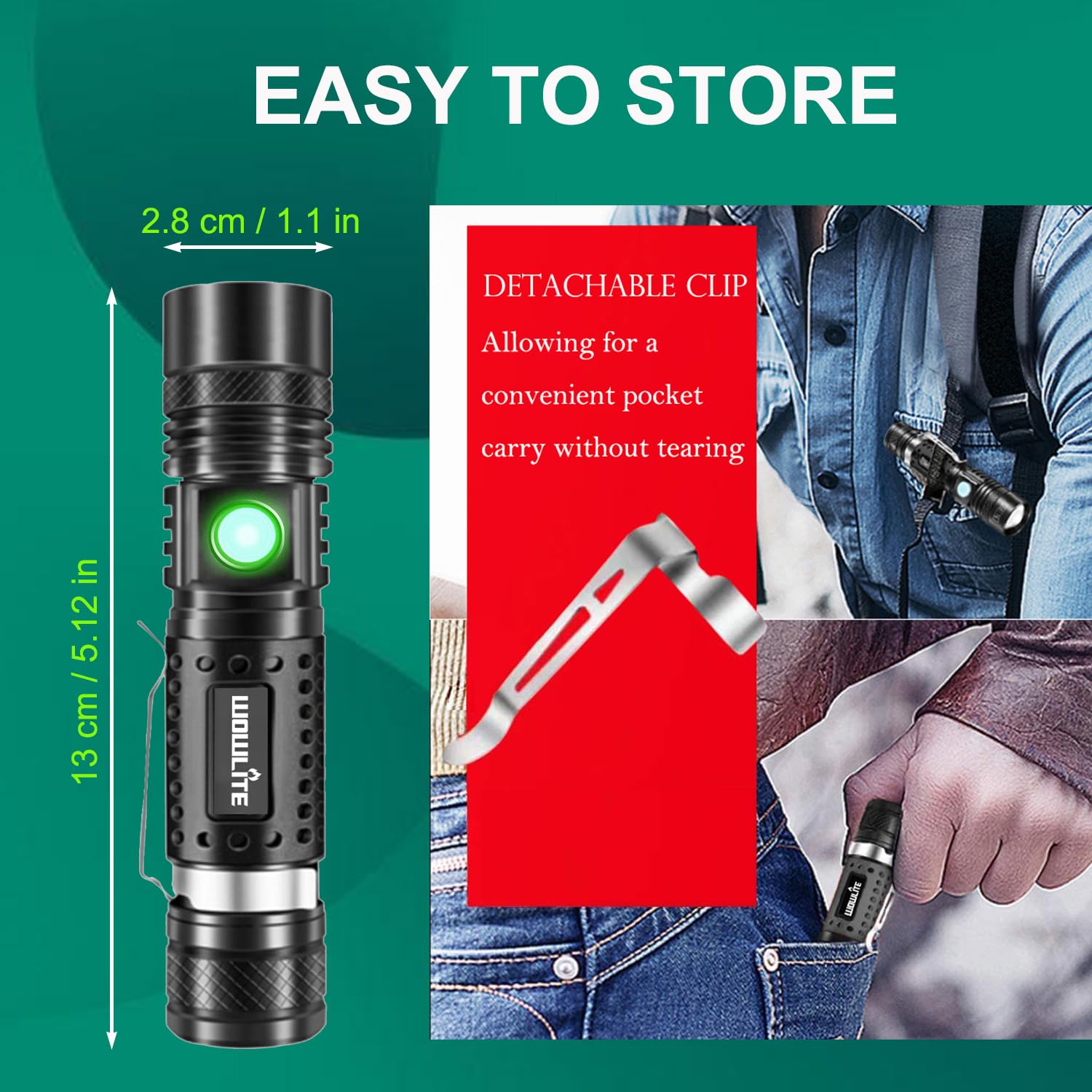 Wowlite Flashlight Rechargeable, Super Bright Pocket Led Flashlights With 4 Modes, Zoomable High Lumens Small Flash Light For Home Emergency,  For Camping Essentials Camper Gear (Black)