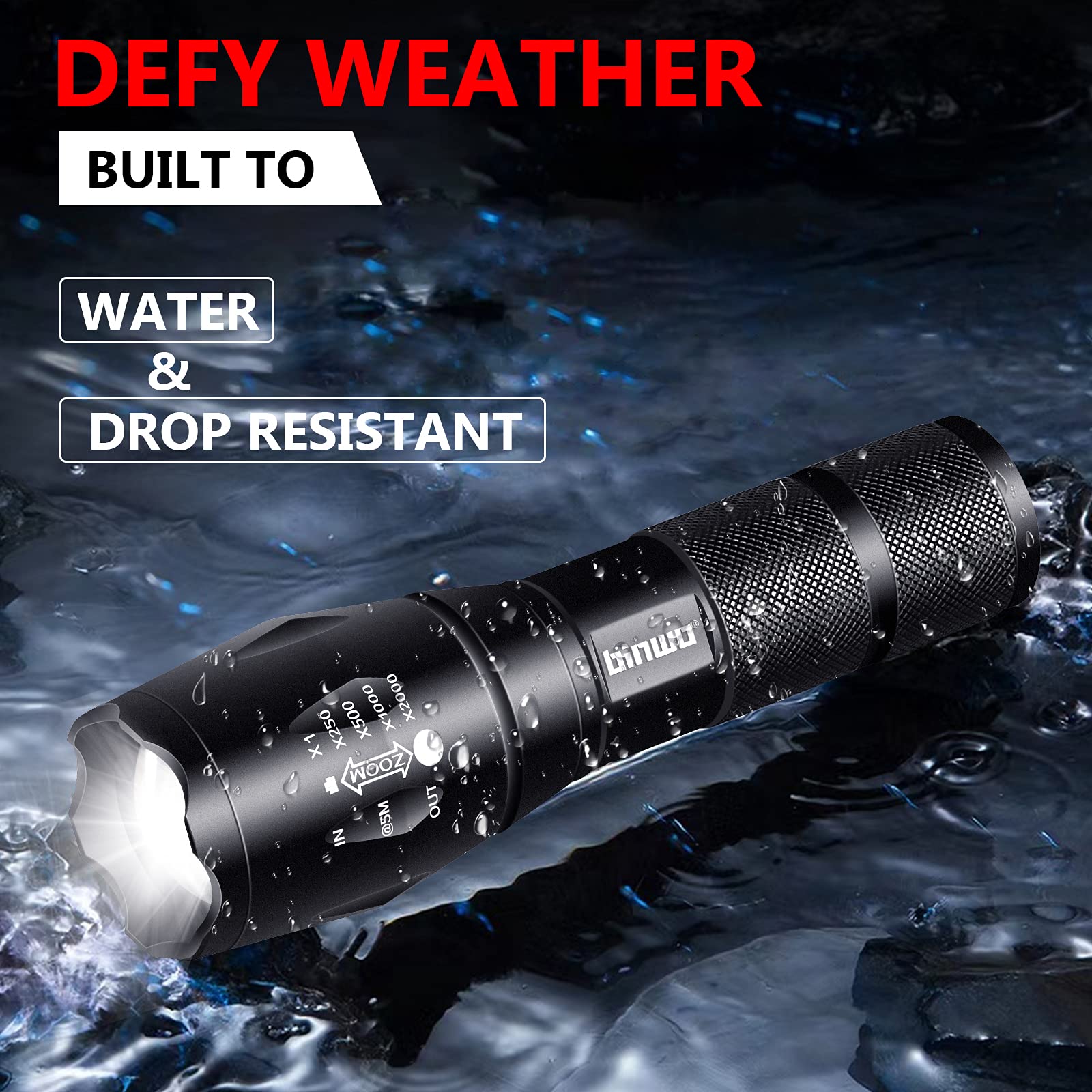 Binwo 2Pack Small Zoomable Water-Resistant Utility Led Flashlights 3000 Lumens -With 5 Modes For Camping/Biking/Hiking/Outdoor/Home/Emergency