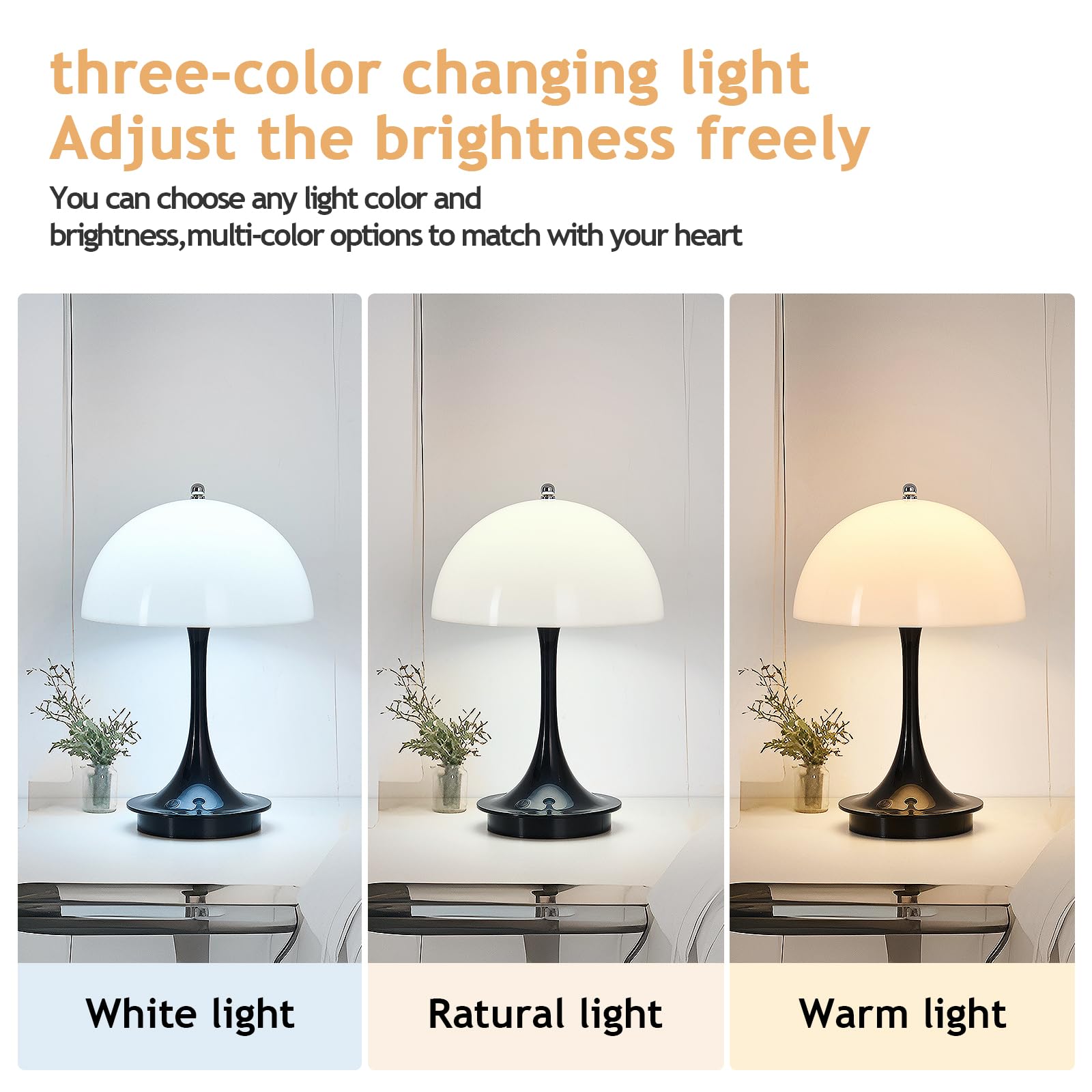 Fivootvi 2 Pack Rechargeable Table Lamp Set Of 2 Portable Battery Operated Beside Lampblack Dimmable Led Cordless Night Light For Bedroom Dining Room Kitchen Office