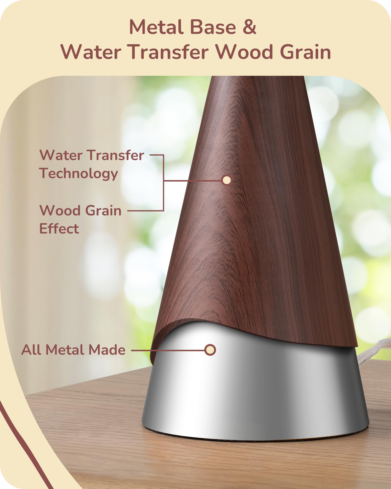 Edishine 21.85" Boho Table Lamp, Farmhouse Bedside Lamp, Water Transfer Red Wood Grain Metal Base, Beige Linen Shade, Rustic Nightstand Light For Living Room, Bedroom, Office, E26 Base