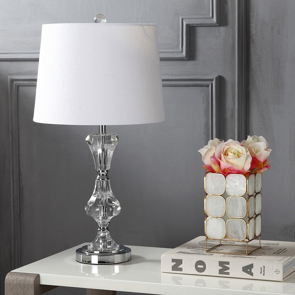 Jonathan Y Jyl2040A Riley 25" Crystal Led Table Lamp Transitional Glam Contemporary Bedside Desk Nightstand Lamp For Bedroom Living Room Office College Bookcase Led Bulb Included, Clear