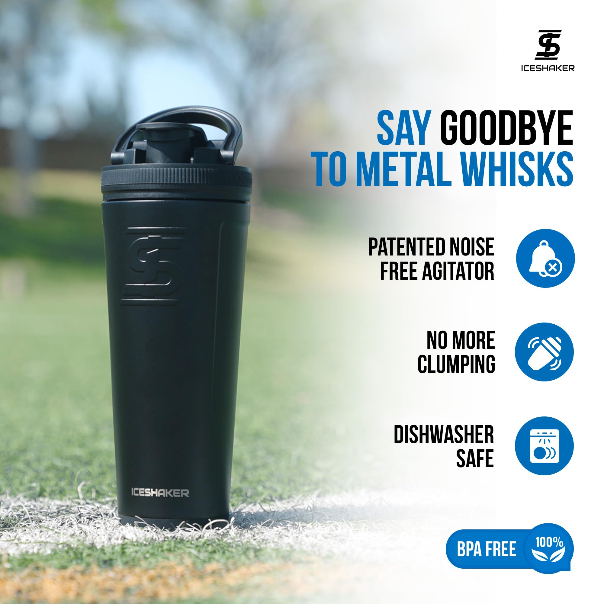 Ice Shaker Insulated Stainless Steel Shaker Bottle  26Oz, Black  Cold For 30+ Hours