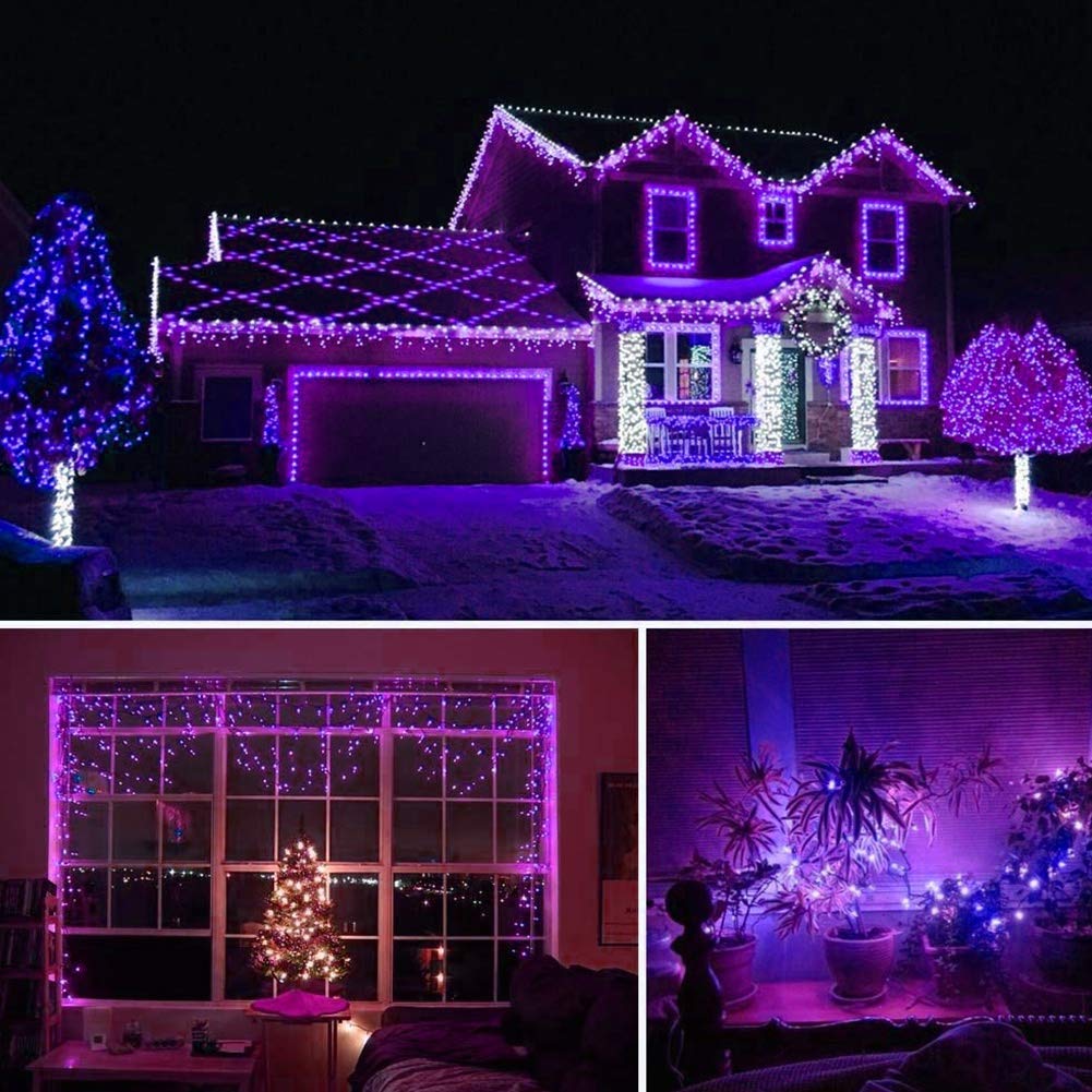 Home Lighting 66Ft Halloween Decorative Mini Lights, 200 Led Green Wire Fairy Starry String Lights Plug In, 8 Lighting Modes, For Indoor Outdoor Xmas Tree Wedding Party Decoration (Purple)