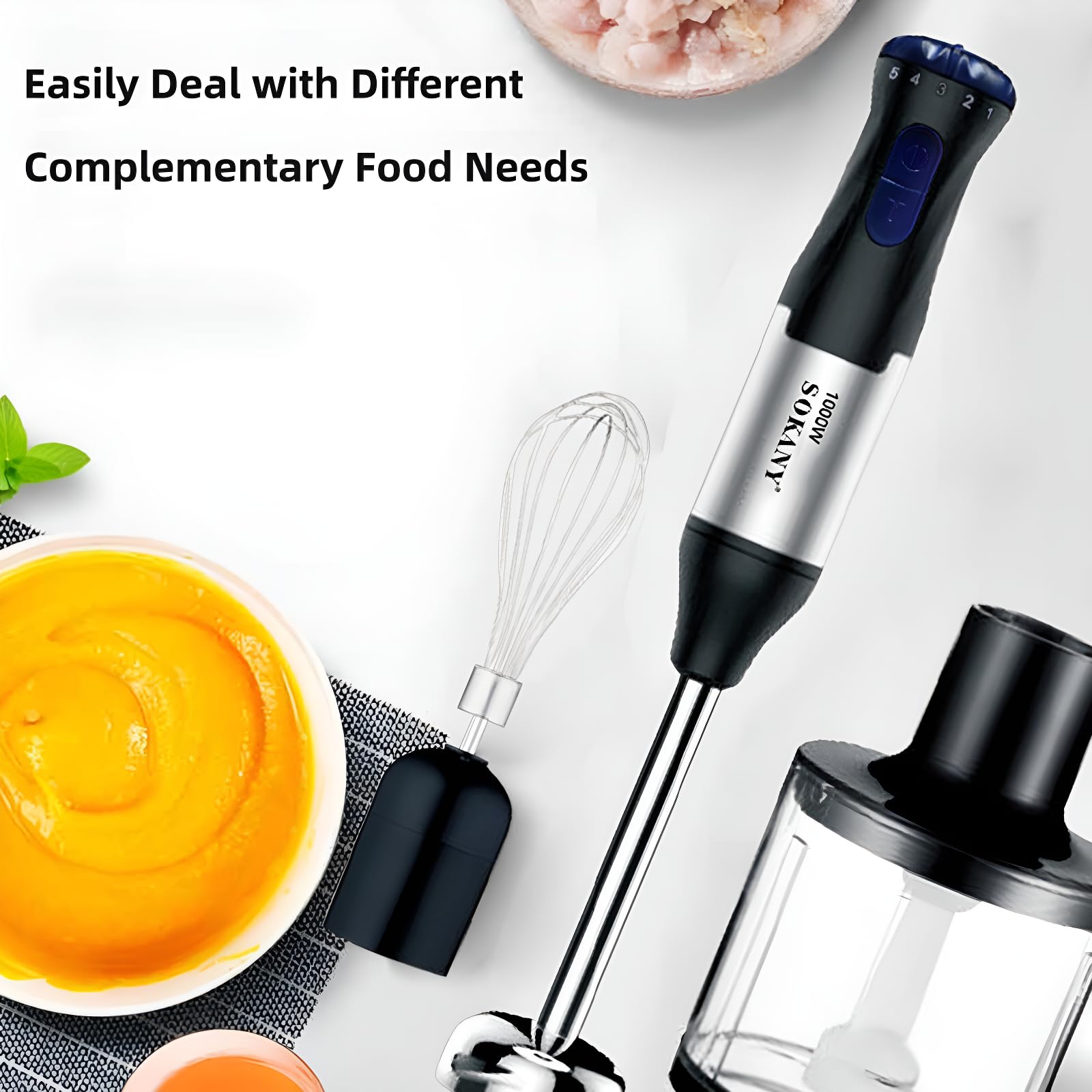 Kimiquatyz 4-In-1 Copper Motor Stainless Steel Blade Immersion Blender Handheld,1000W 5 Speed Stand Mixer,700Ml Beaker,500Ml Food Processor, Egg Beater, Baby Food Maker, Meat Grinder