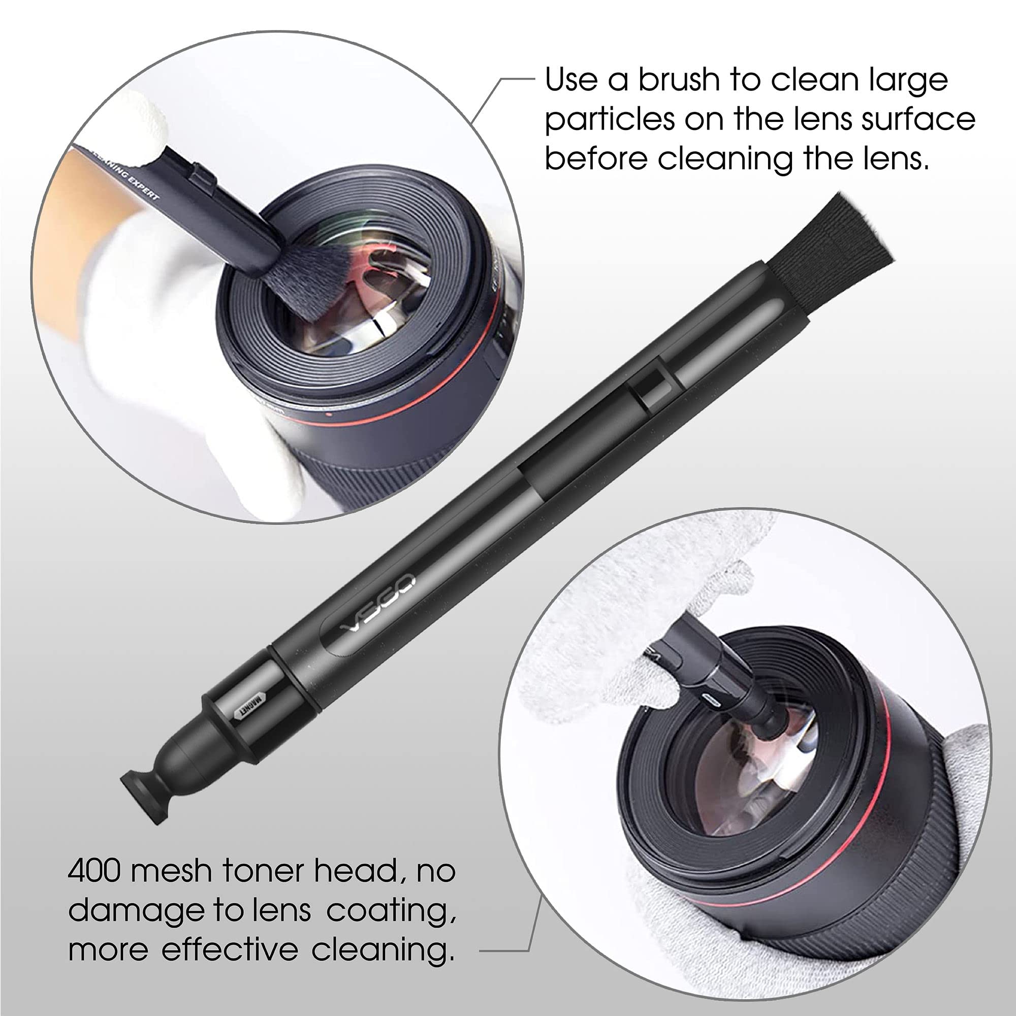 Vsgo Lens Cleaning Pen With Power Switch – Compatible With Canon, Nikon, Sony Cameras, Binoculars, And Ar/Vr Glasses – Includes 2 Replaceable Carbon Tips (V-P03E)