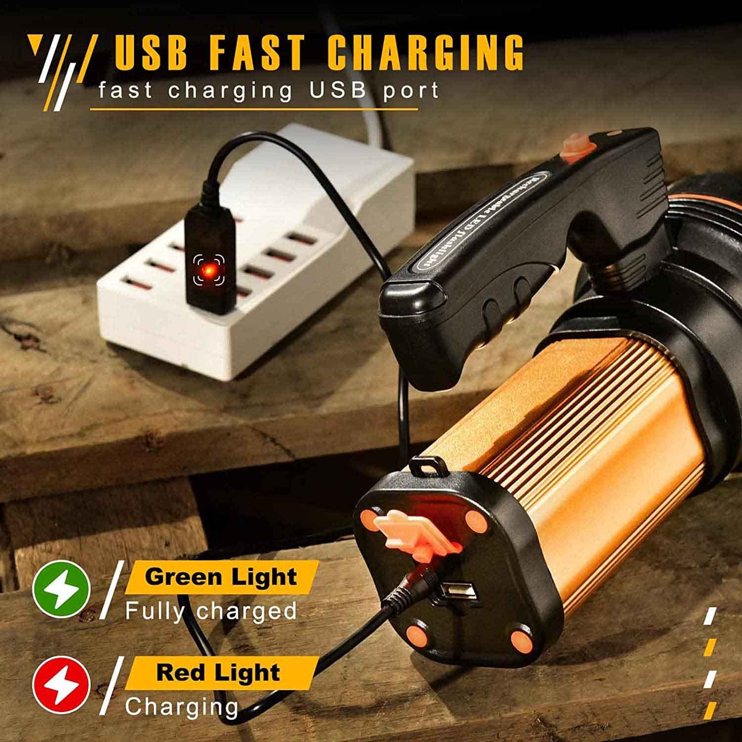 Csndice Flashlights High Lumens Rechargeable,1000000Lm Rechargeable Spotlight,Ip65 Rechargeable Flashlights,Handheld Spotligh With Shoulder Strap And Usb Output For Emergency Security Camping(Gold)