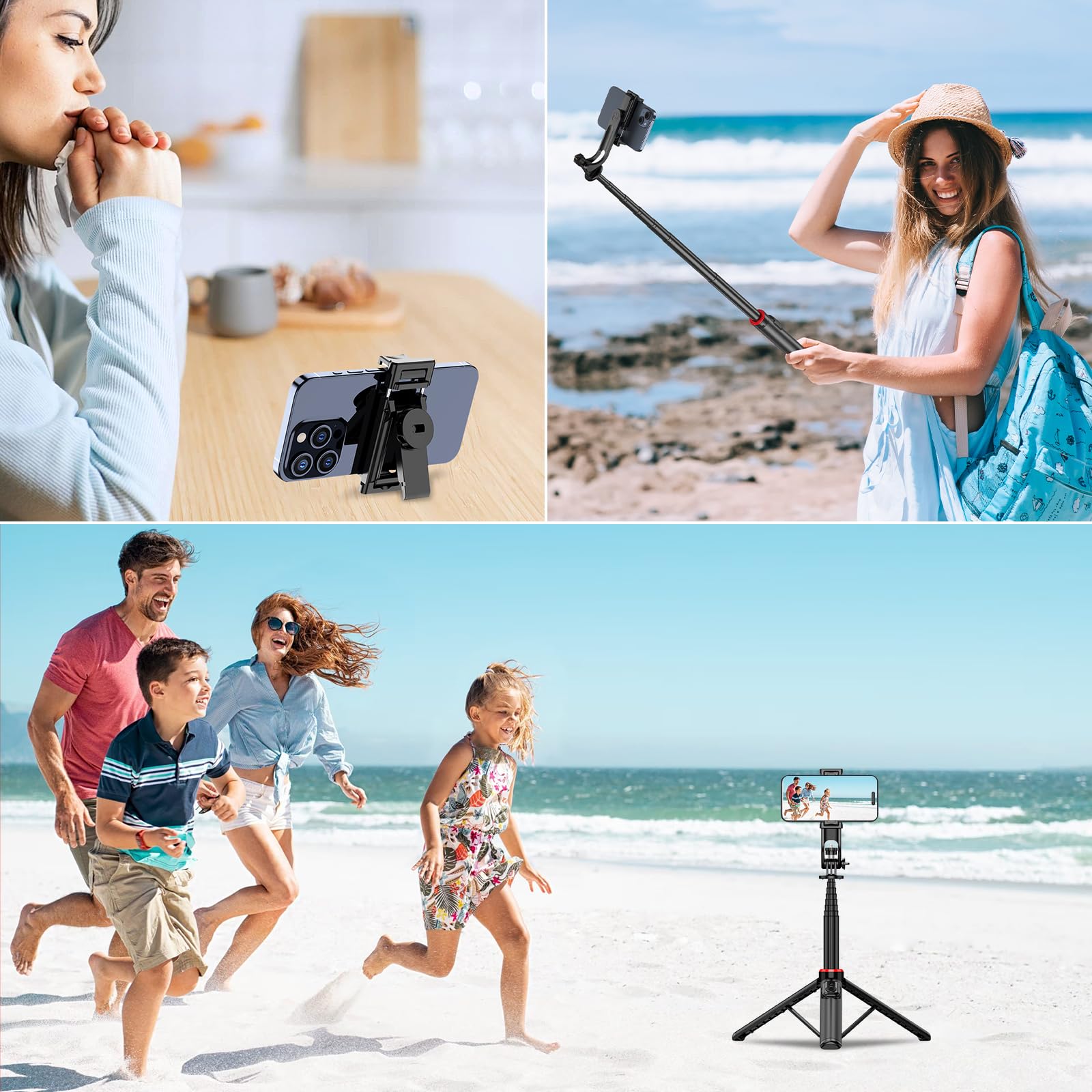 Riseofle 51" Cell Phone Selfie Stick Tripod, With Wireless Remote, Portable, Retractable, Aluminum Alloy, For Iphone, Samsung And Other Smartphones