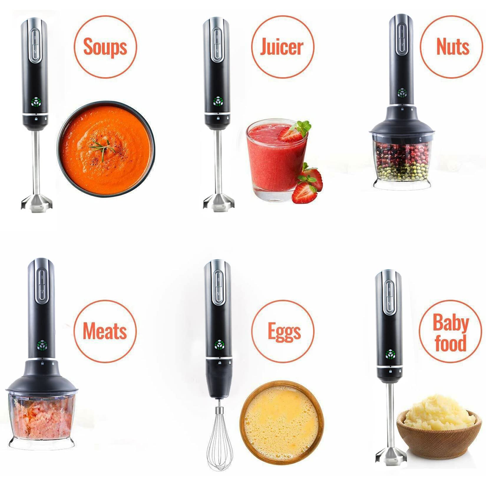 Ikan Tech 4-In-1 Immersion Hand Blender (Titanium Coating), Powerful 500W Handheld Stick Blender With Stainless Steel Blades, 12 Speeds Multi-Purpose Blender W/ Chopper, Beaker, Egg Whisk (Black)