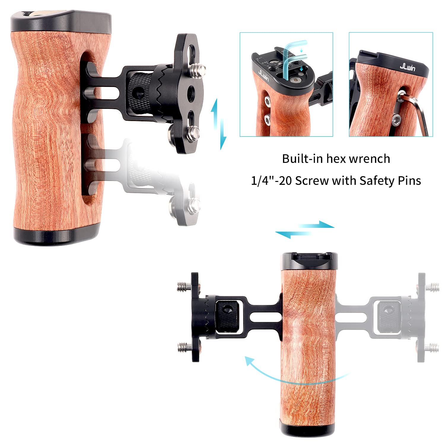 Jlwin Wooden Side Handle With Quick Release Rosette Mount For Dslr Camera Cage