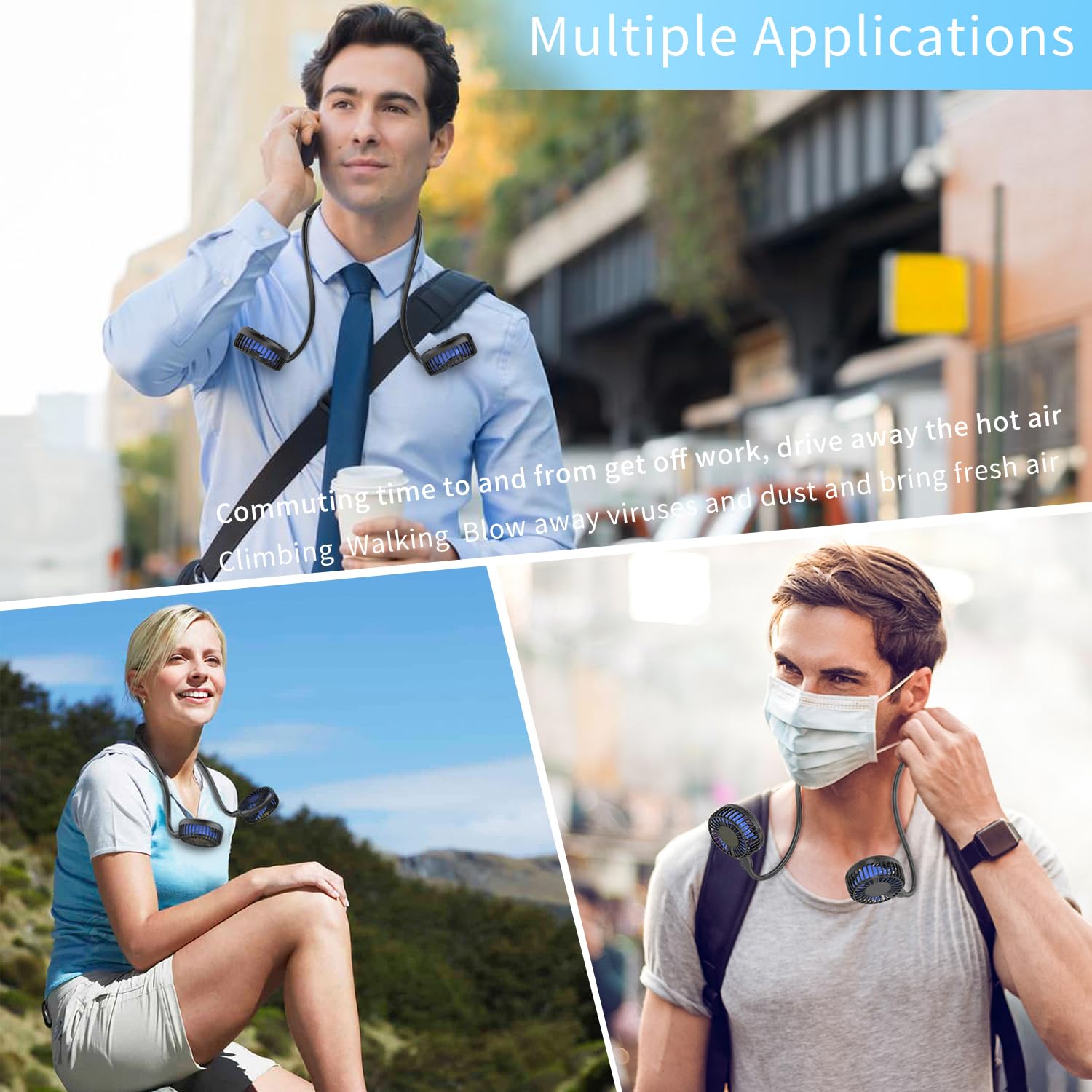 Handfan 5000Mah Neck Fan Portable Rechargeable, Wearable Personal Fans For Neck, Hands Free Necklace