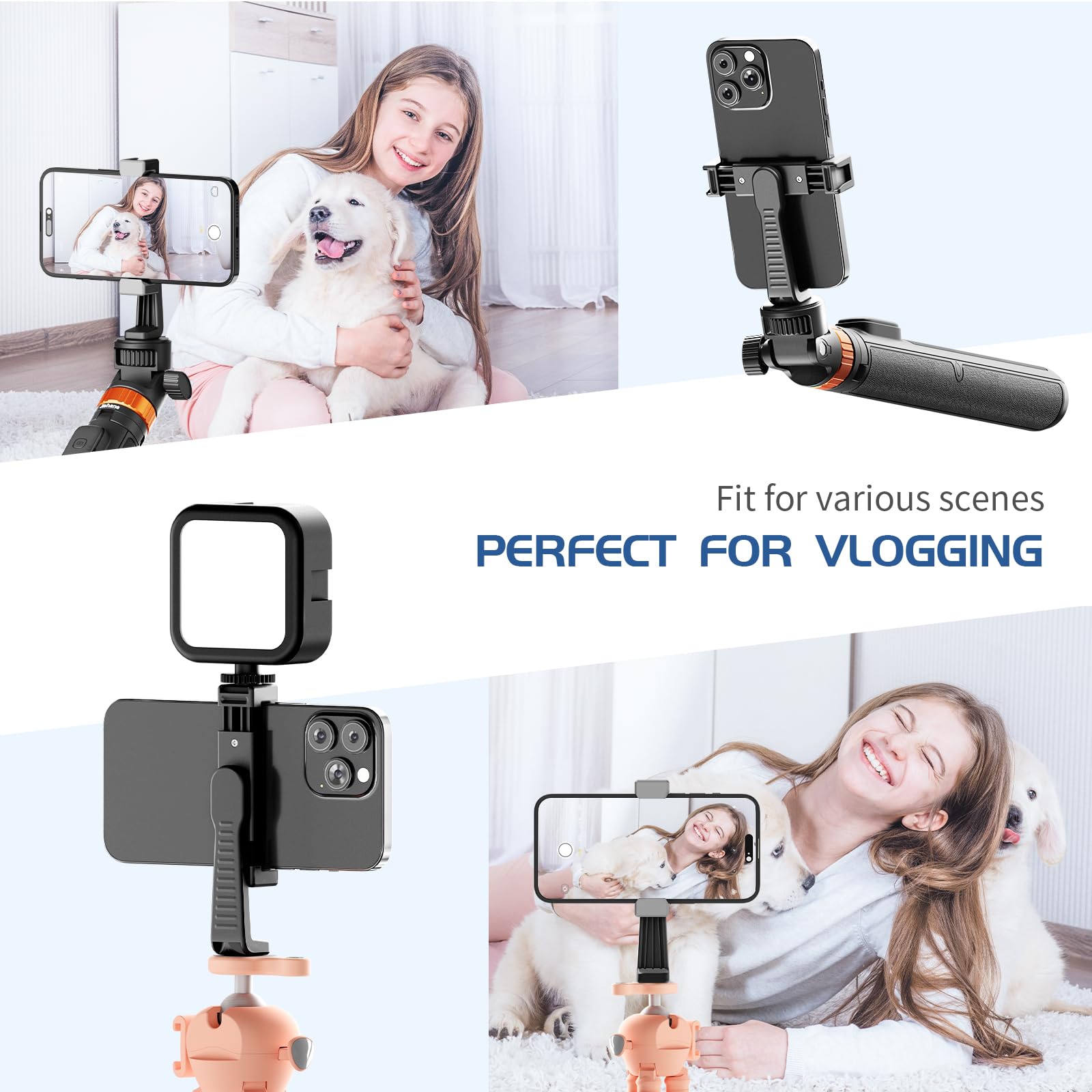Jishane Phone Tripod Mount, Universal Smartphone Holder With 1/4" Screw And Cold Shoe Adapter, Rotating Cell Phone Clamp For Selfie Stick, Camera Tripod And All Phones