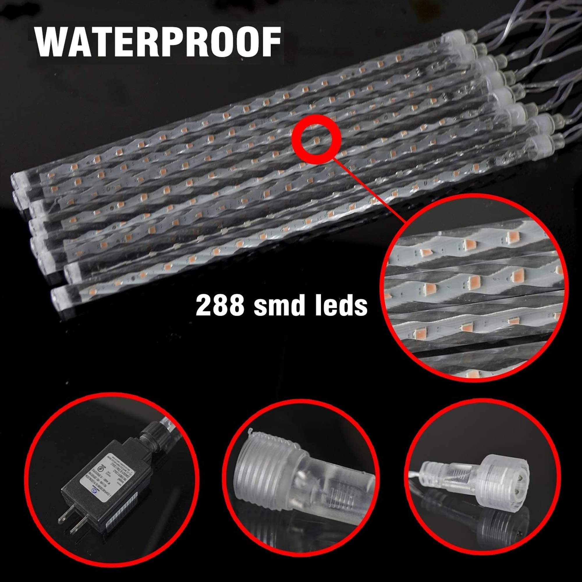 Tw Shine Christmas Lights Outdoor, 288 Led 12" 8 Tubes Meteor Shower Lights Outdoor Christmas Decorations Plug In, Waterproof Snow Falling Rain Icicle Xmas Lights For Tree Decor, Blue