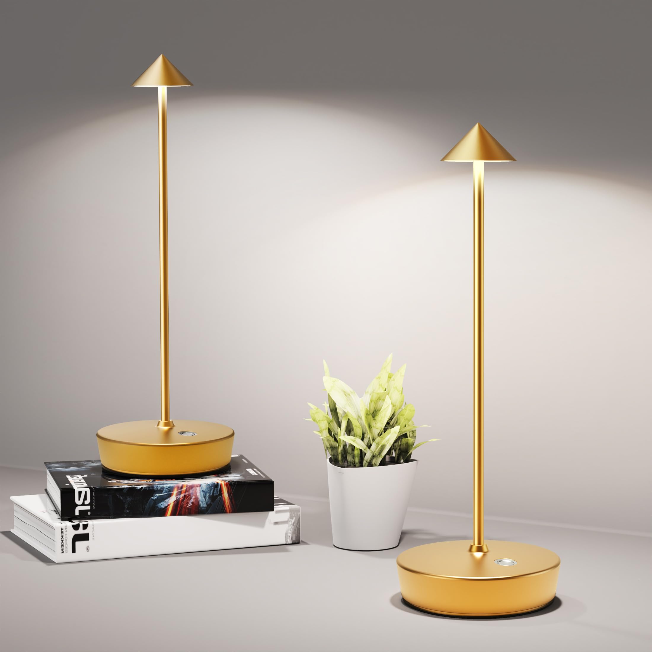 Shangcai Cordless Table Lamps Rechargeable, 6000Mah Battery Operated Led Desk Lamp Outdoor Waterproof Portable Touch Dimmable Table Night Light For Patio Restaurant Dining Home Set Of 2 Gold