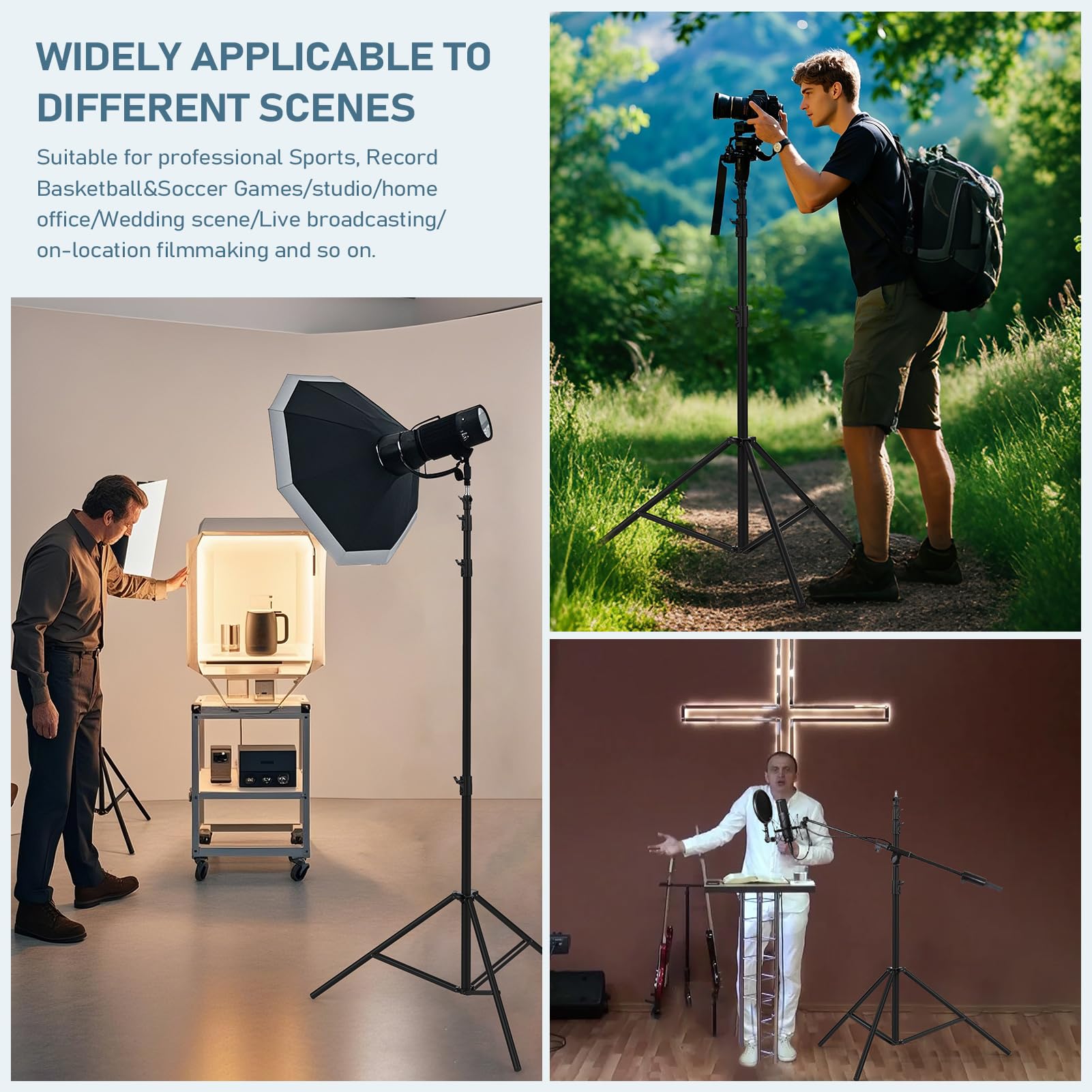 Sdfghj 13.1' Heavy Duty Light Stand Photography, 157.2In/4M/400Cm Adjustable Metal Professional Sky High Tripod With Built-In Spring Cushion With 1/4"& 3/8" Screw Adapter Compatible With Most Cameras