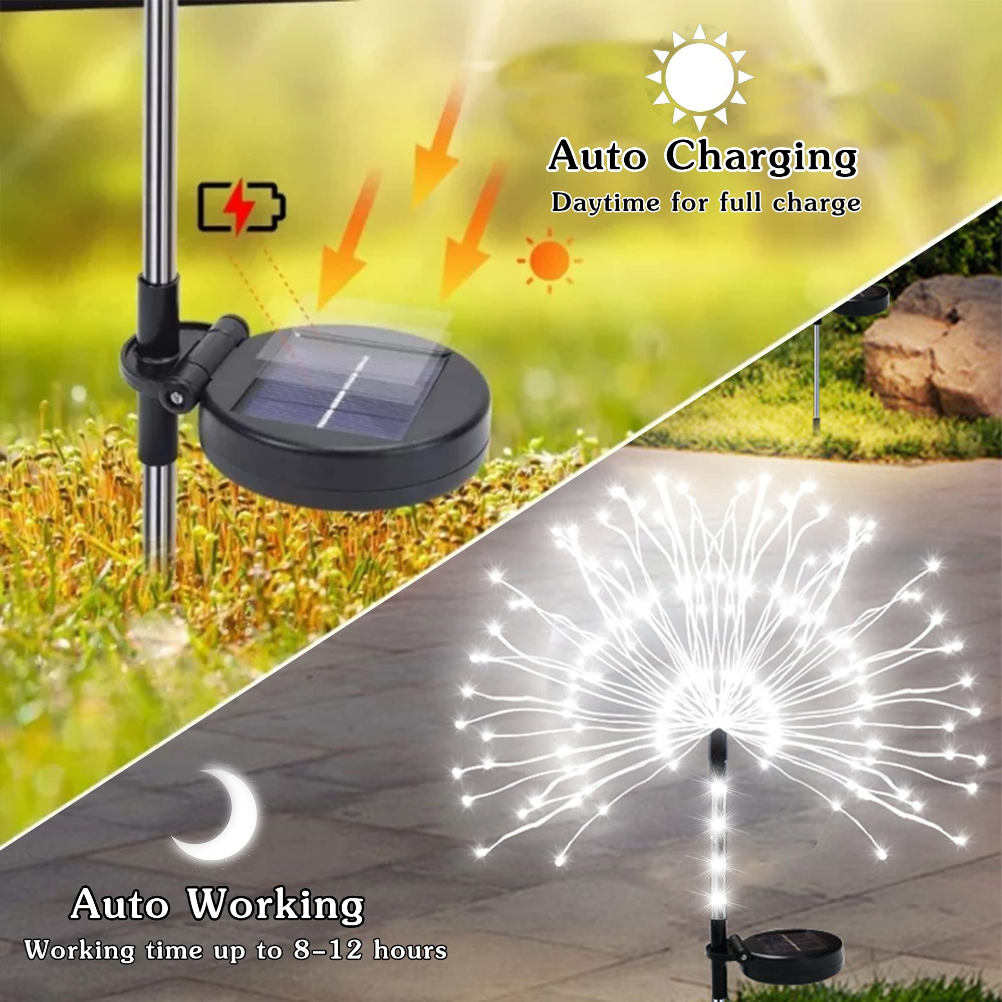 Nmm Solar Fireworks Lights, 2 Pack 120 Led Copper Wire Waterproof Outdoor Solar Garden Lights, 2 Lighting Modes Stake Landscape Light For Lawn, Yard, Flowerbed, Pathway, Christmas Decor (Cool White)