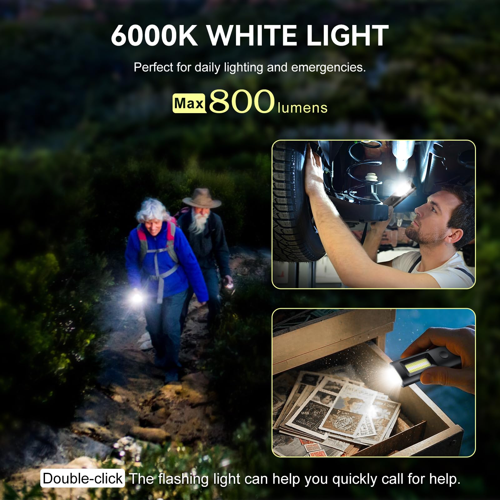 Weteamnoi Edc Pocket Led Flashlight, Rechargeable 800 Lumens Compact Bright Handheld Flash Lights, Ipx4, Dual Material, For Travel Camping And Hiking (Black)