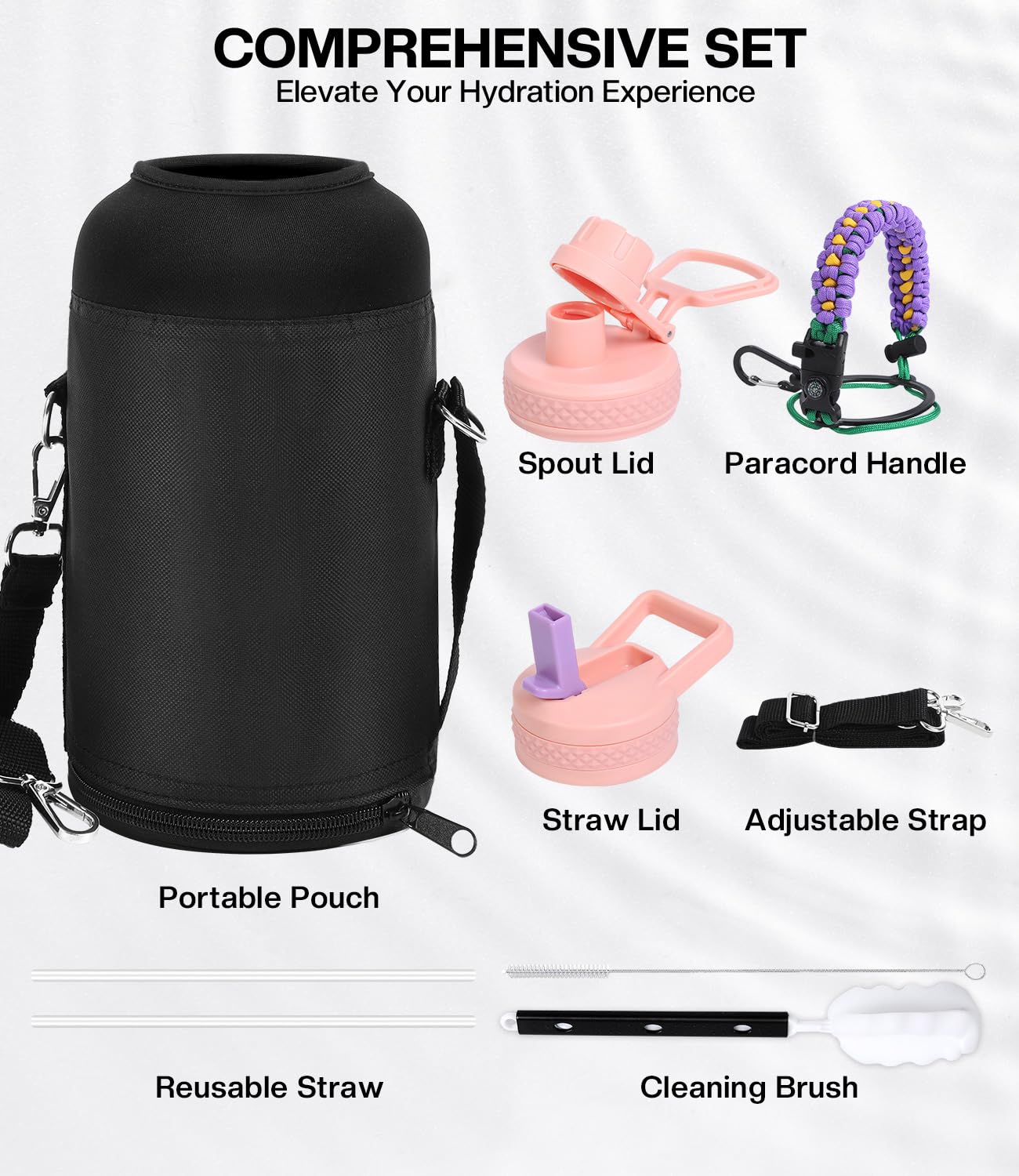 64 Oz Insulated Water Bottle With Straw, Vacuum Cold For 36 Hrs, Non-Bpa & Leak Proof, Half Gallon