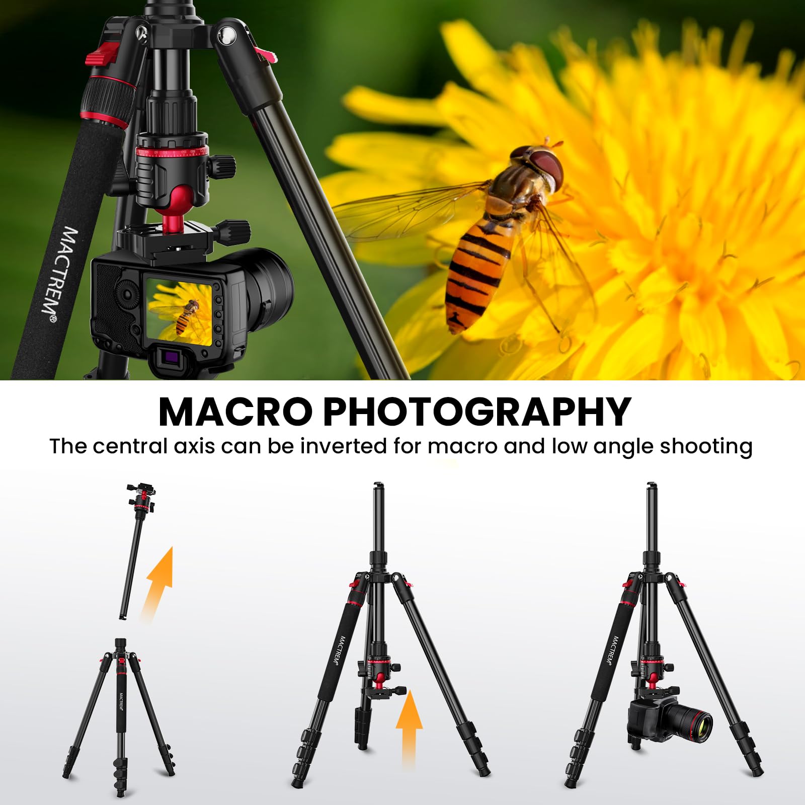 Mactrem Camera Tripod, 74 Inch/187Cm Aluminum Travel Tripod & Monopod With 360Ball Head, Lightweight For Smartphone Ipad Canon Nikon Sony Binoculars Laser Level Telescope