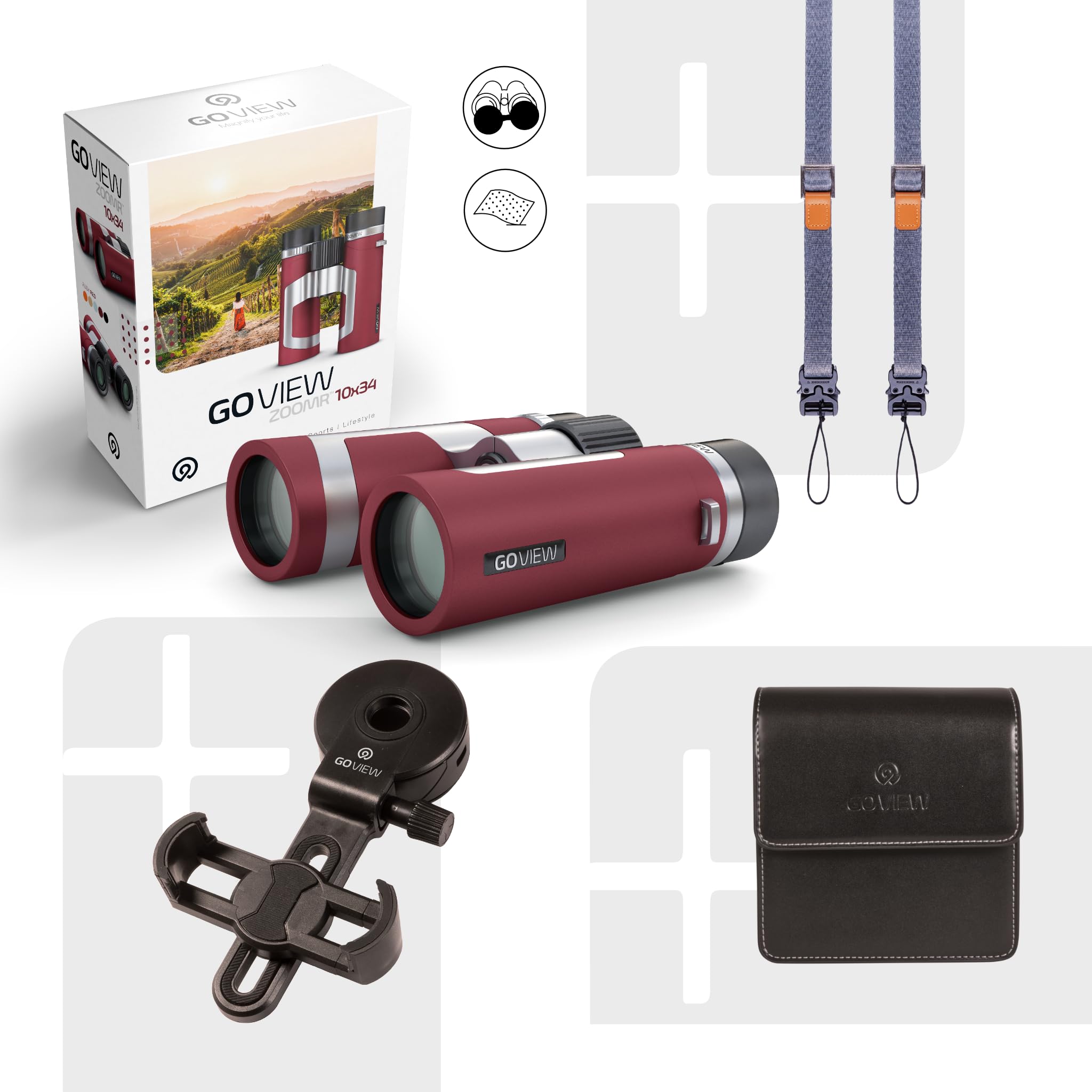 Goview Binoculars Zoomr 10X34, Ruby Red