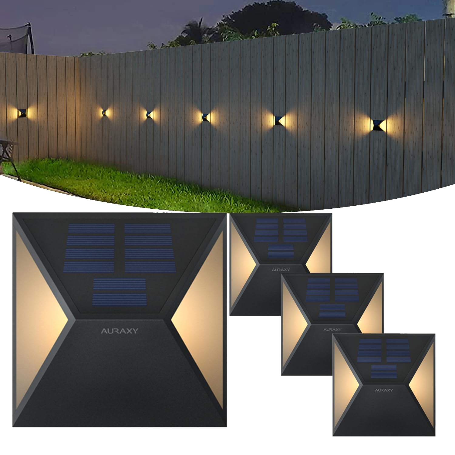Auraxy s Led Solar Fence Light, Ip68 Waterproof Warm White And Color Glow With Remote Control Deck Light, Solar Outdoor Decoration Lights For Wall, Step, Yard, Garden, Christmas, Party(4 Pack)