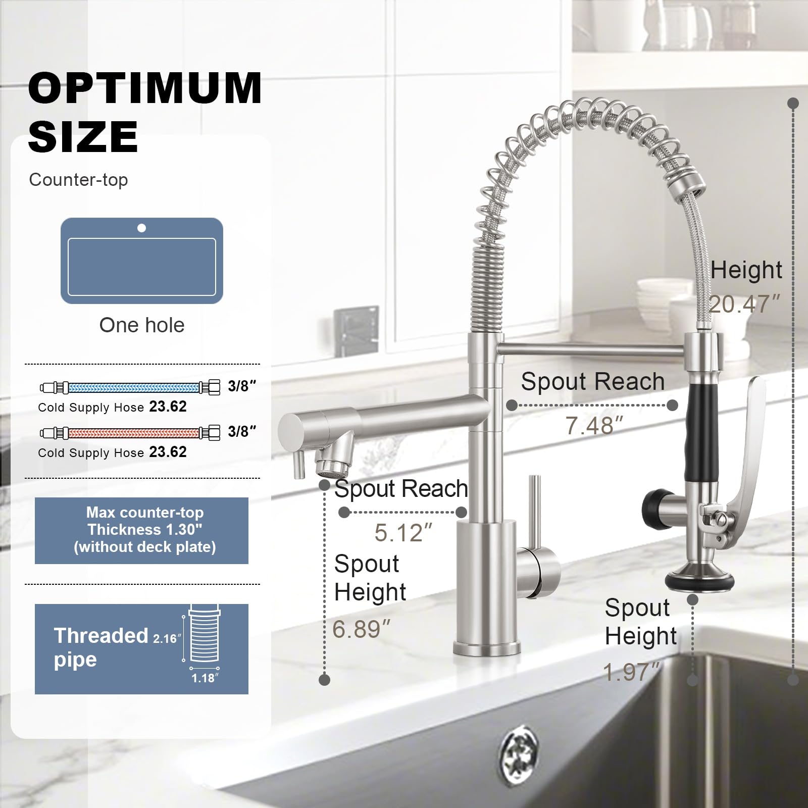 Mttcle Commercial Kitchen Faucet With Pull Down Sprayer, Stainless Steel Kitchen Sink Faucet, Single Handle Spring Kitchen Faucets (Brush Nickle)