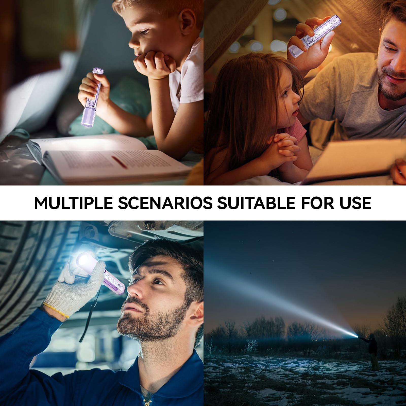 Vavofo Purple Led Edc Flashlight - Usb-C Rechargeable, Waterproof, Zoom Focus, 3 Modes, Red & Blue Emergency Strobe - Best For Outdoor, Utility, And Survival Use
